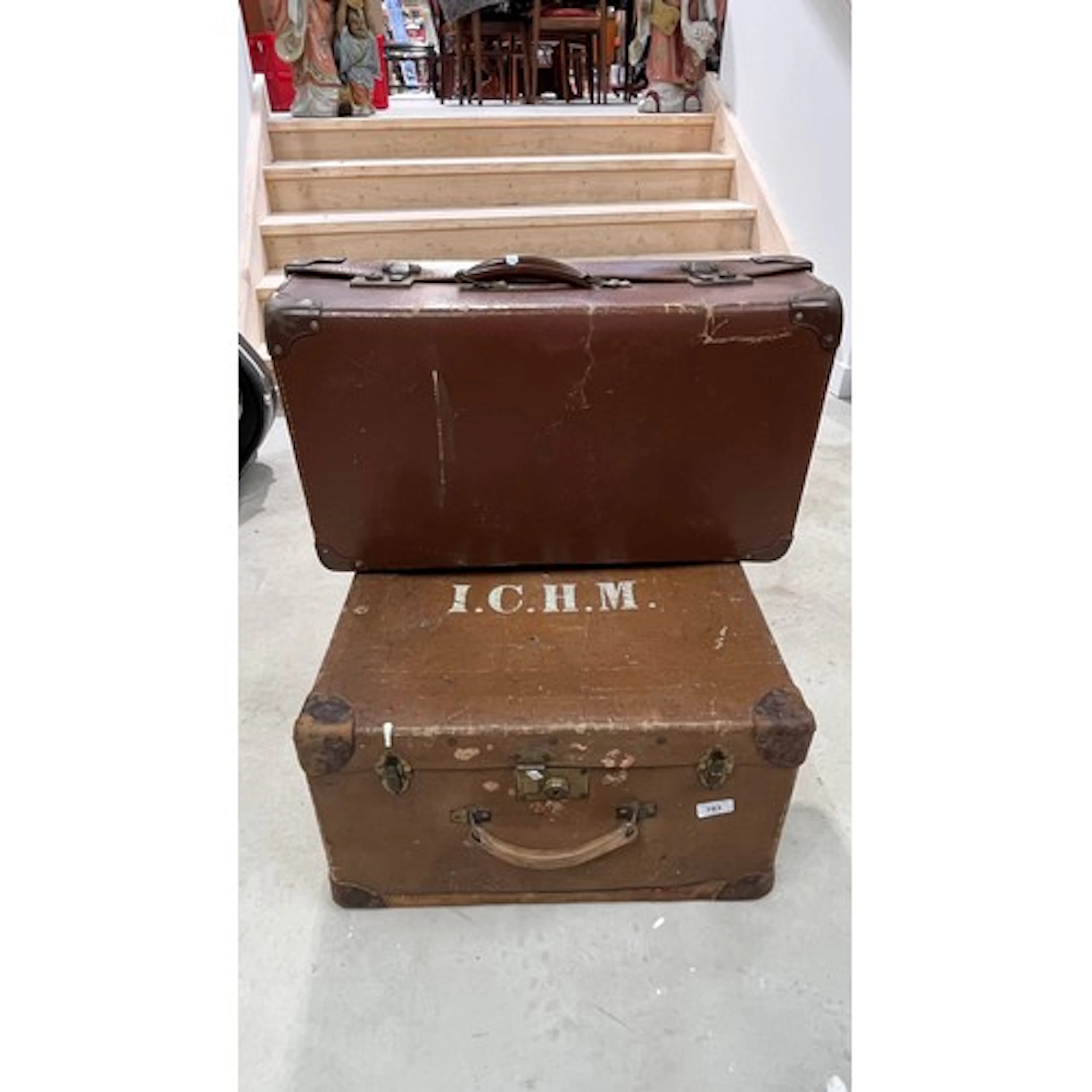 Vintage travel trunk and a suitcase.