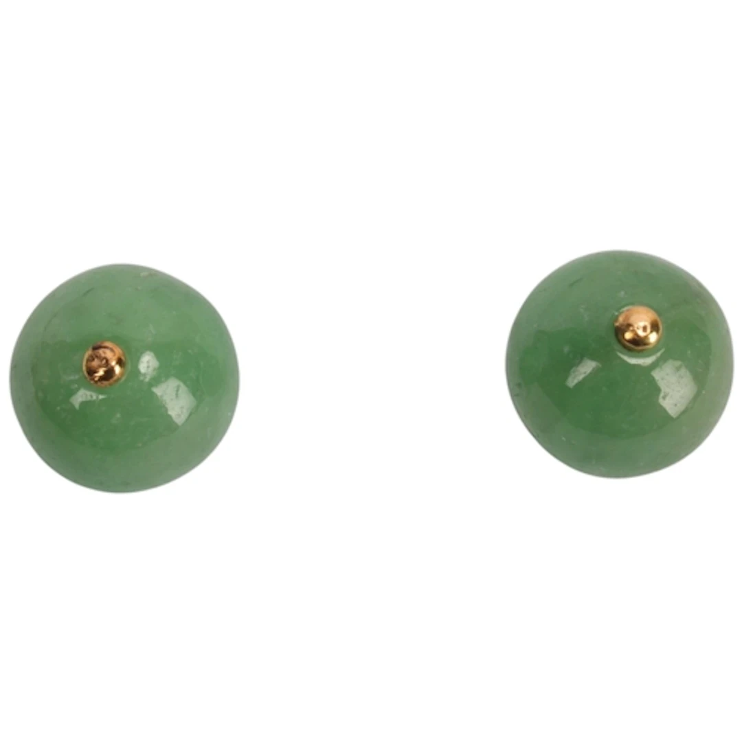 A pair of 18ct gold jade bead stud earrings, set with 6.4mm ...
