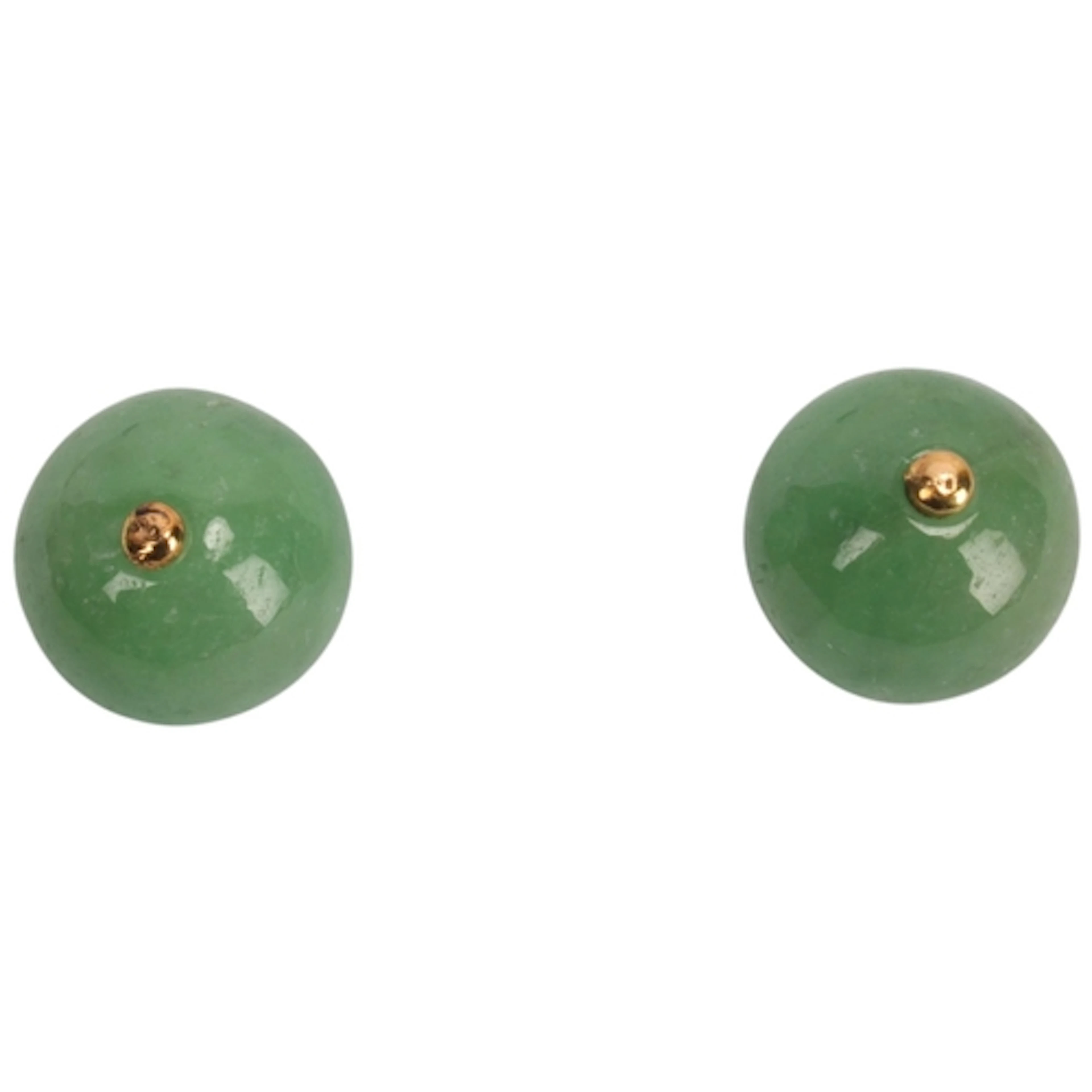 A pair of 18ct gold jade bead stud earrings, set with 6.4mm ...