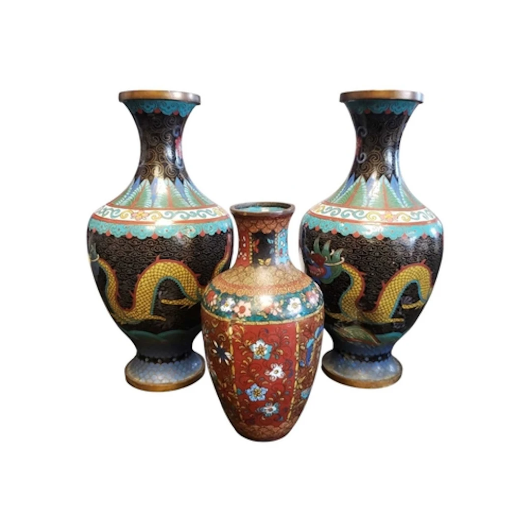 Three 20th century vintage Chinese cloisonne vases. To inclu...