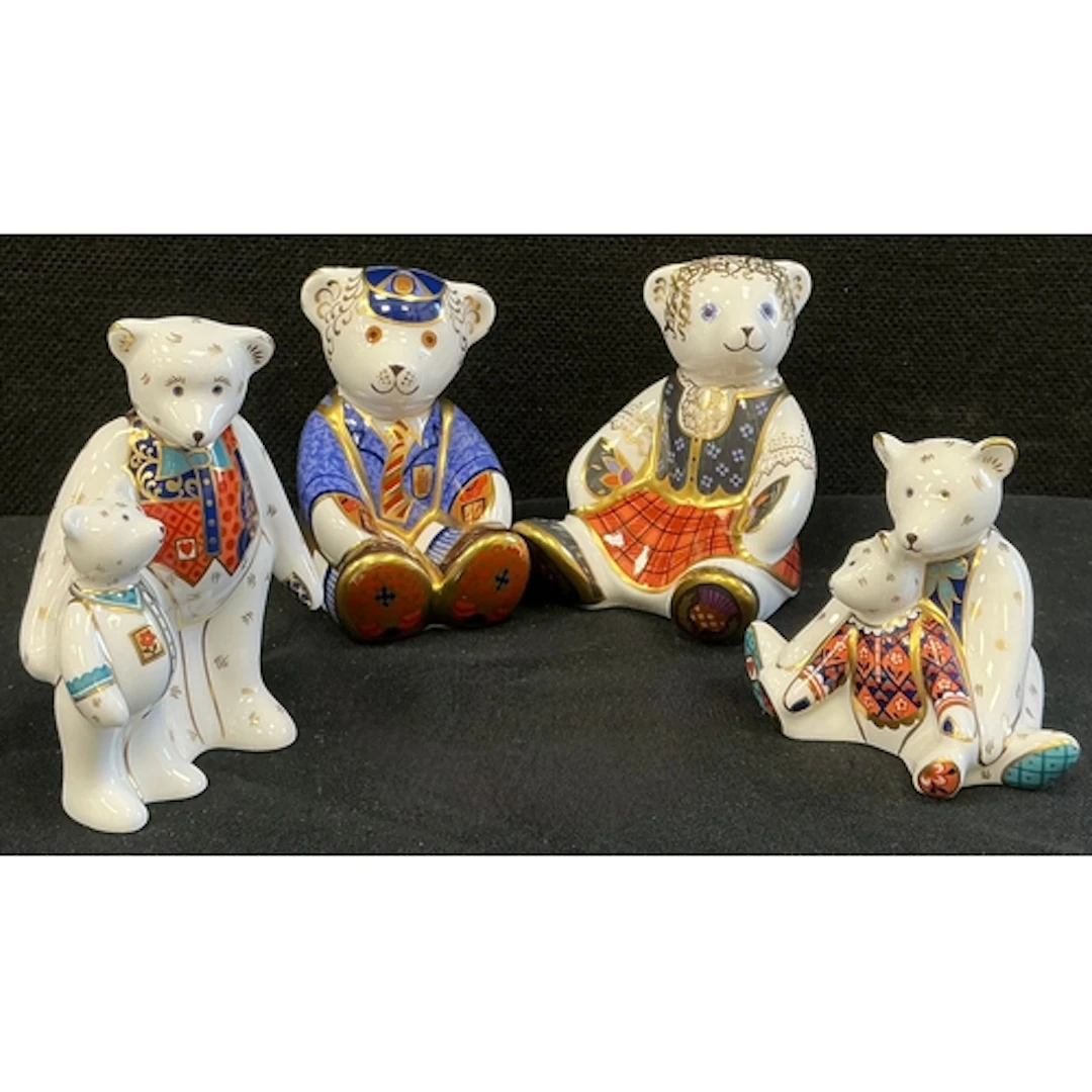 Four royal crown Derby bears to include; schoolboy teddy; Sc...