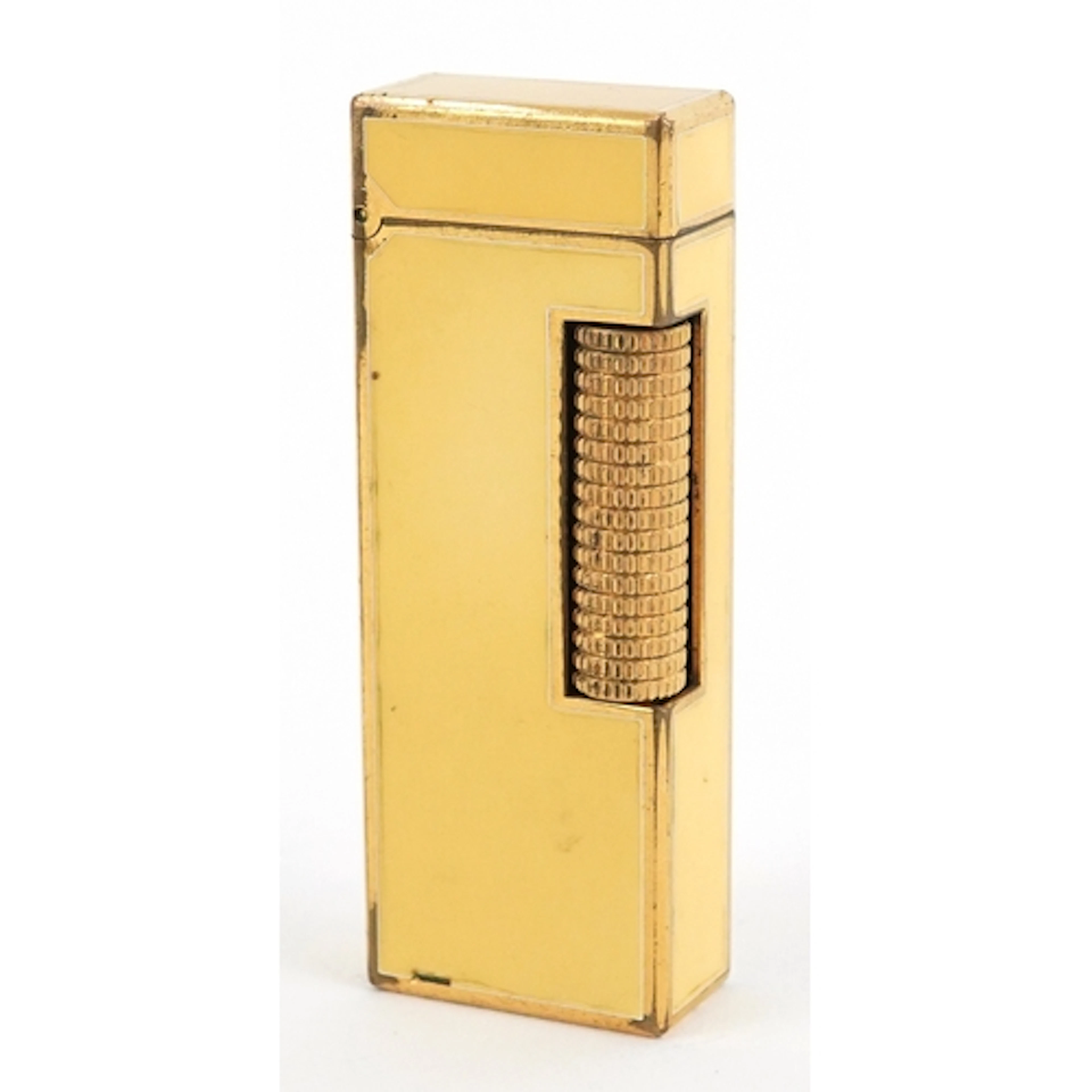 Gold plated and yellow enamel Dunhill pocket lighter numbere...