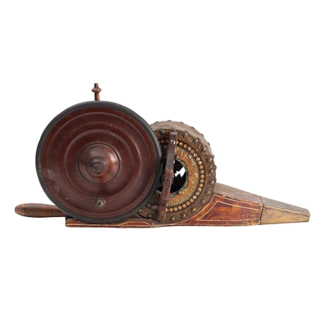 A set of Victorian painted wood and brass mounted mechanical...