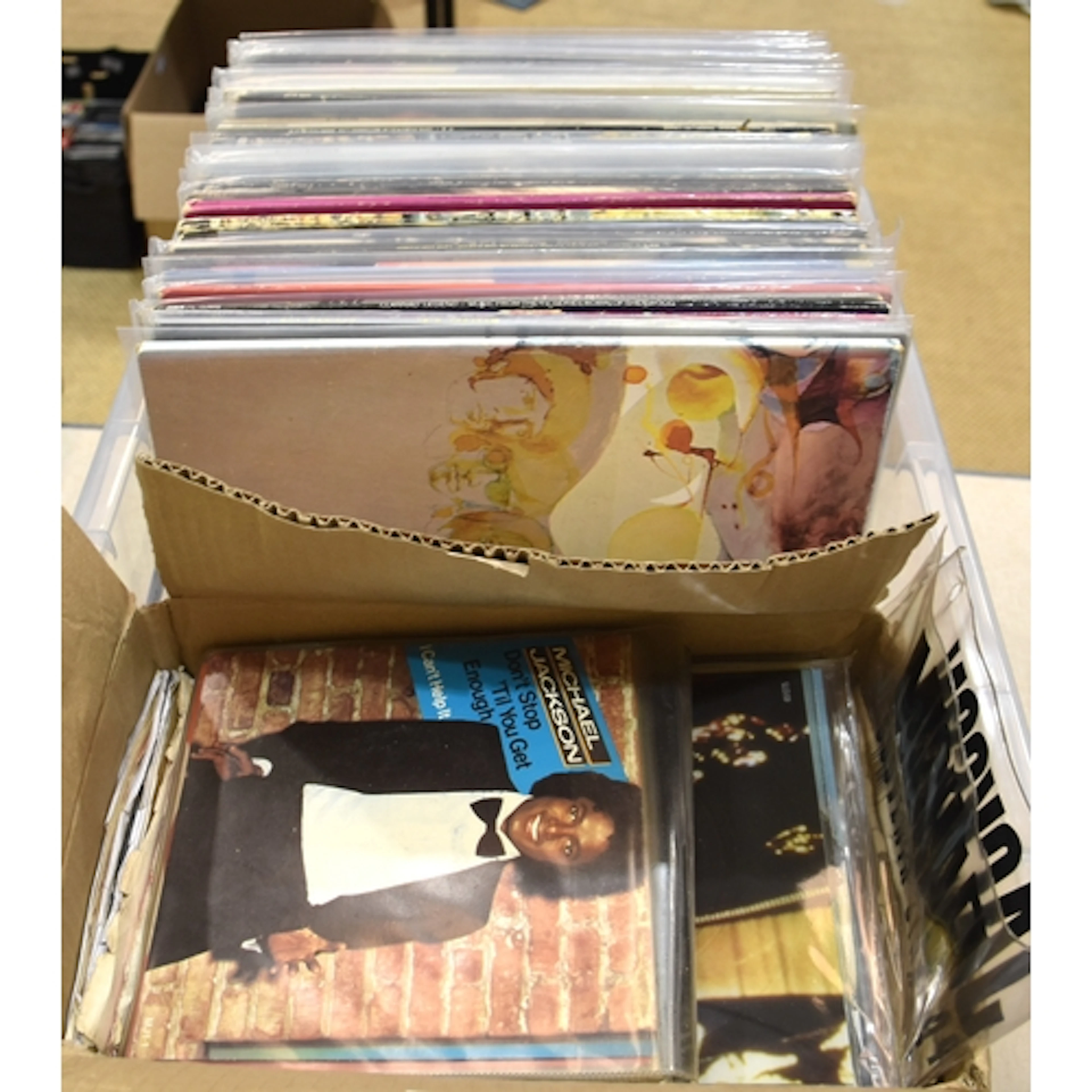 A collection of sixty LP records, various genres, including ...