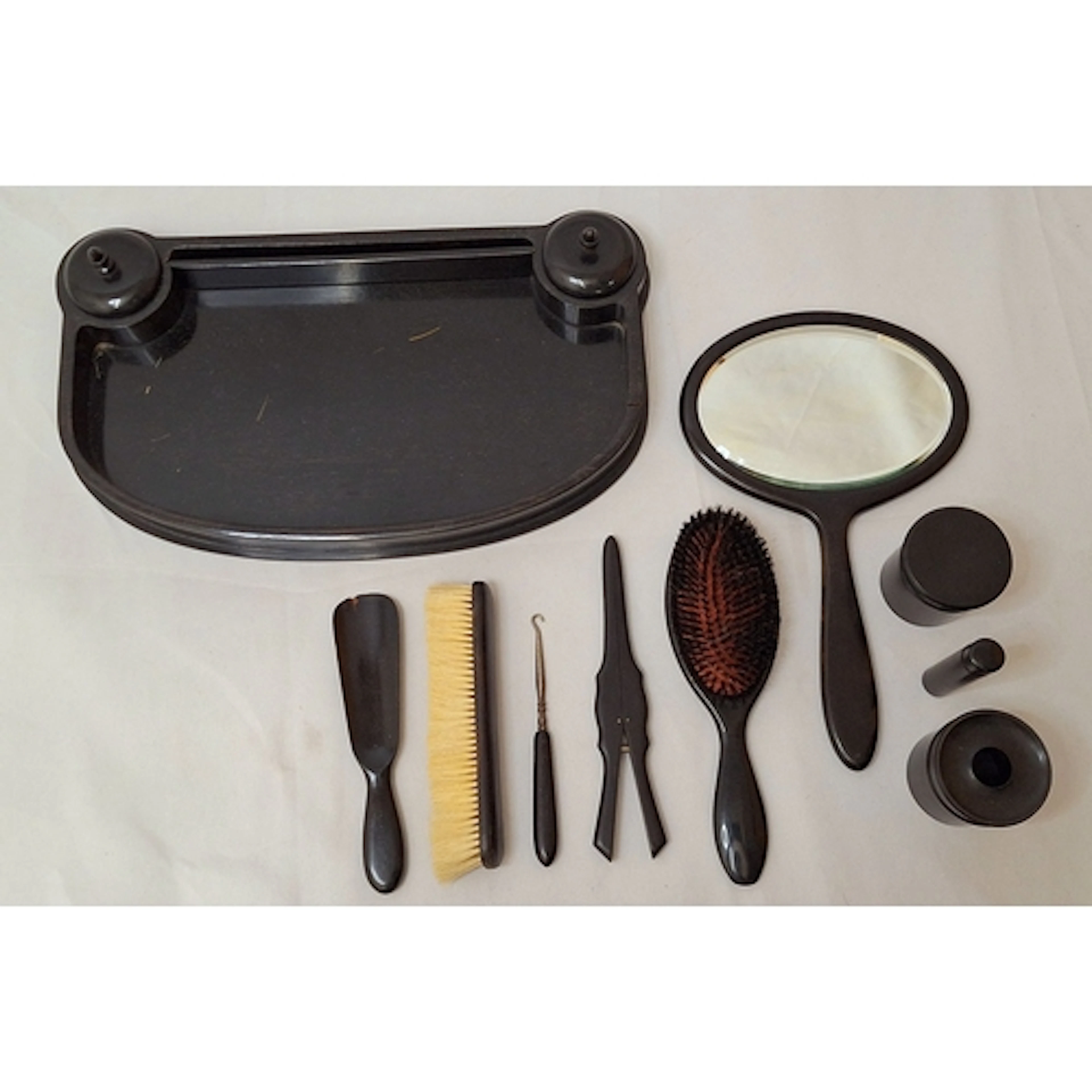 Vintage Ebony Wood Vanity Set incl. hand mirror, clothes bru...
