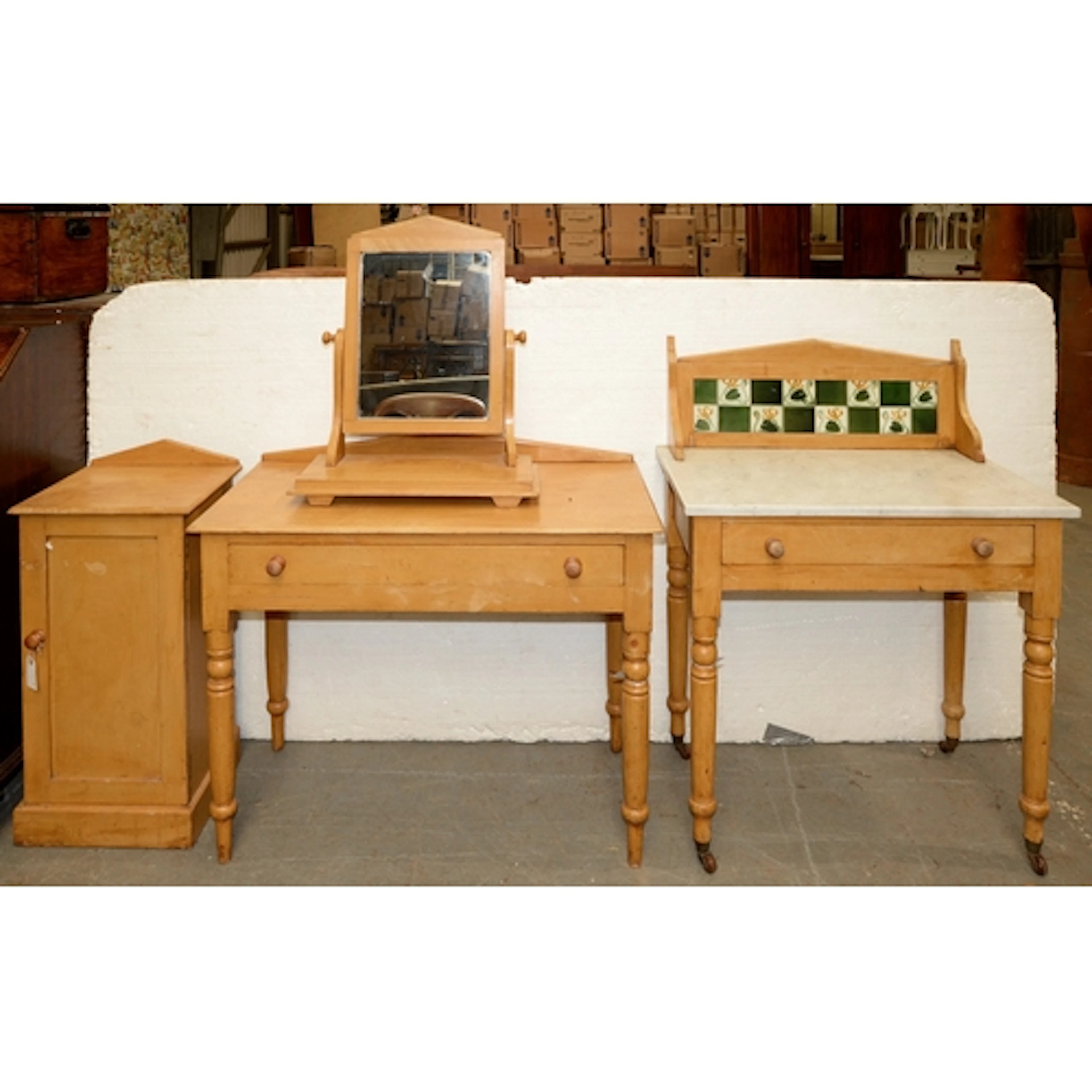 A Victorian painted pine bedroom suite, comprising marble to...