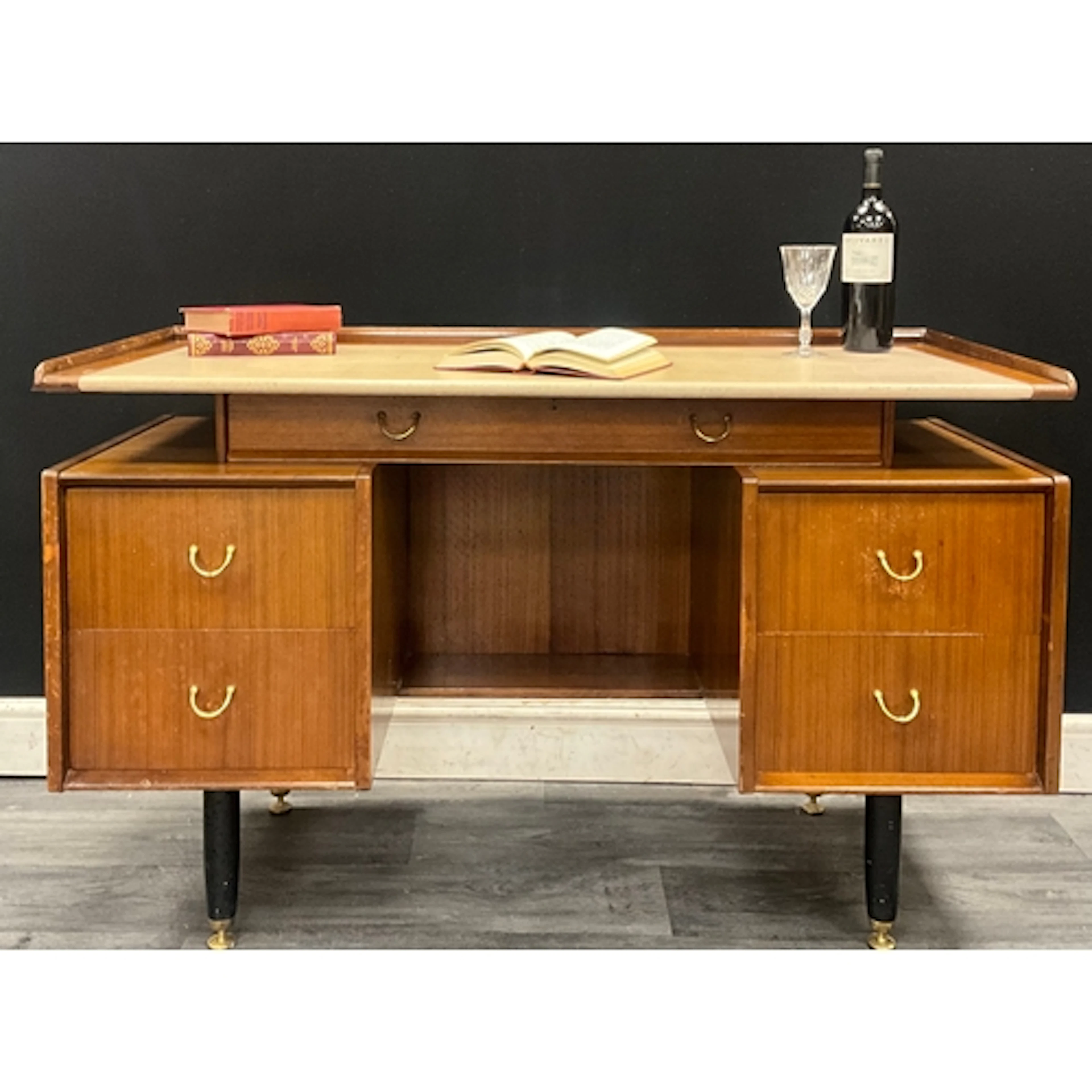 Mid century design - a G-plan desk by E.Gomme, featuring flo...