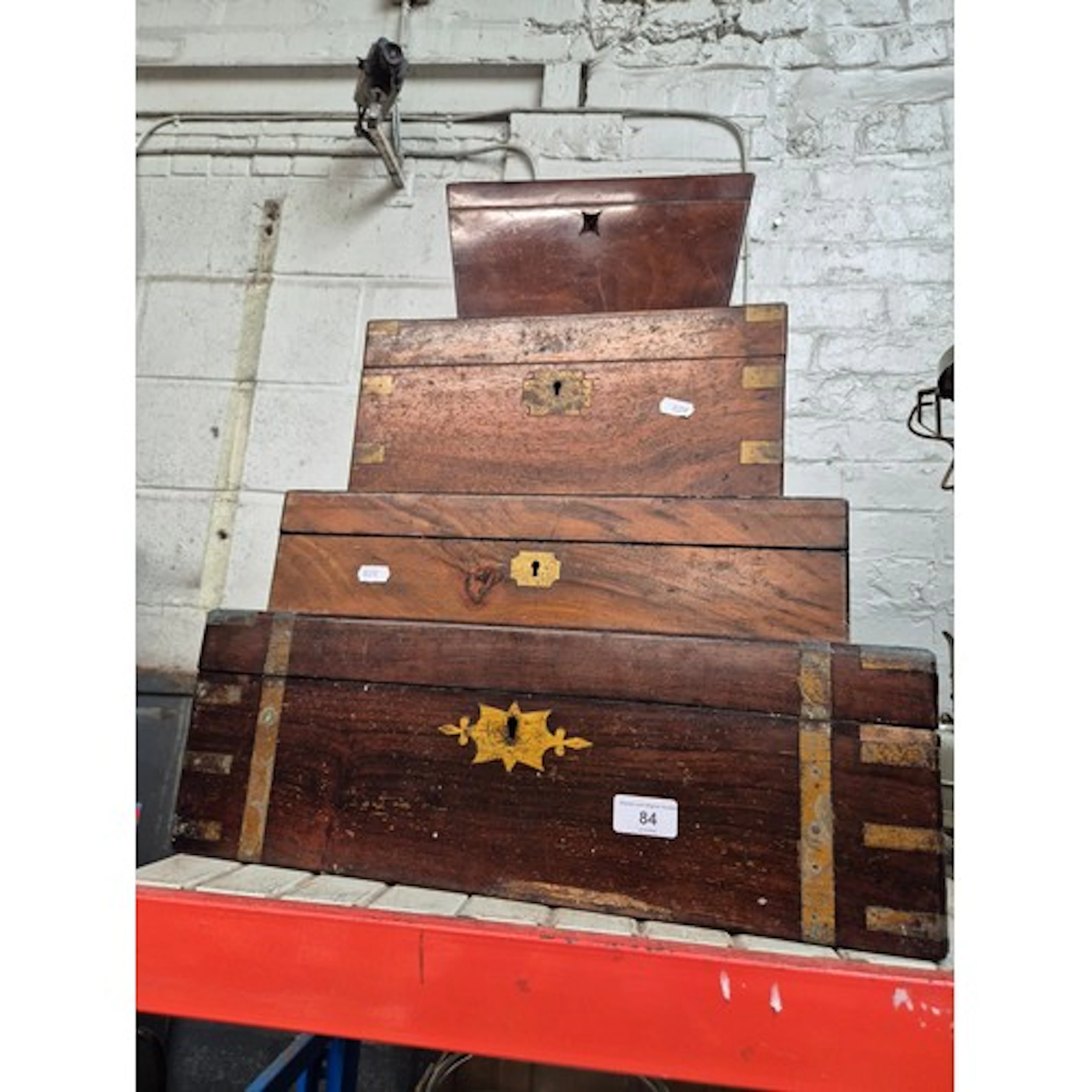 4 wooden boxes including a sarcophagus tea caddy
