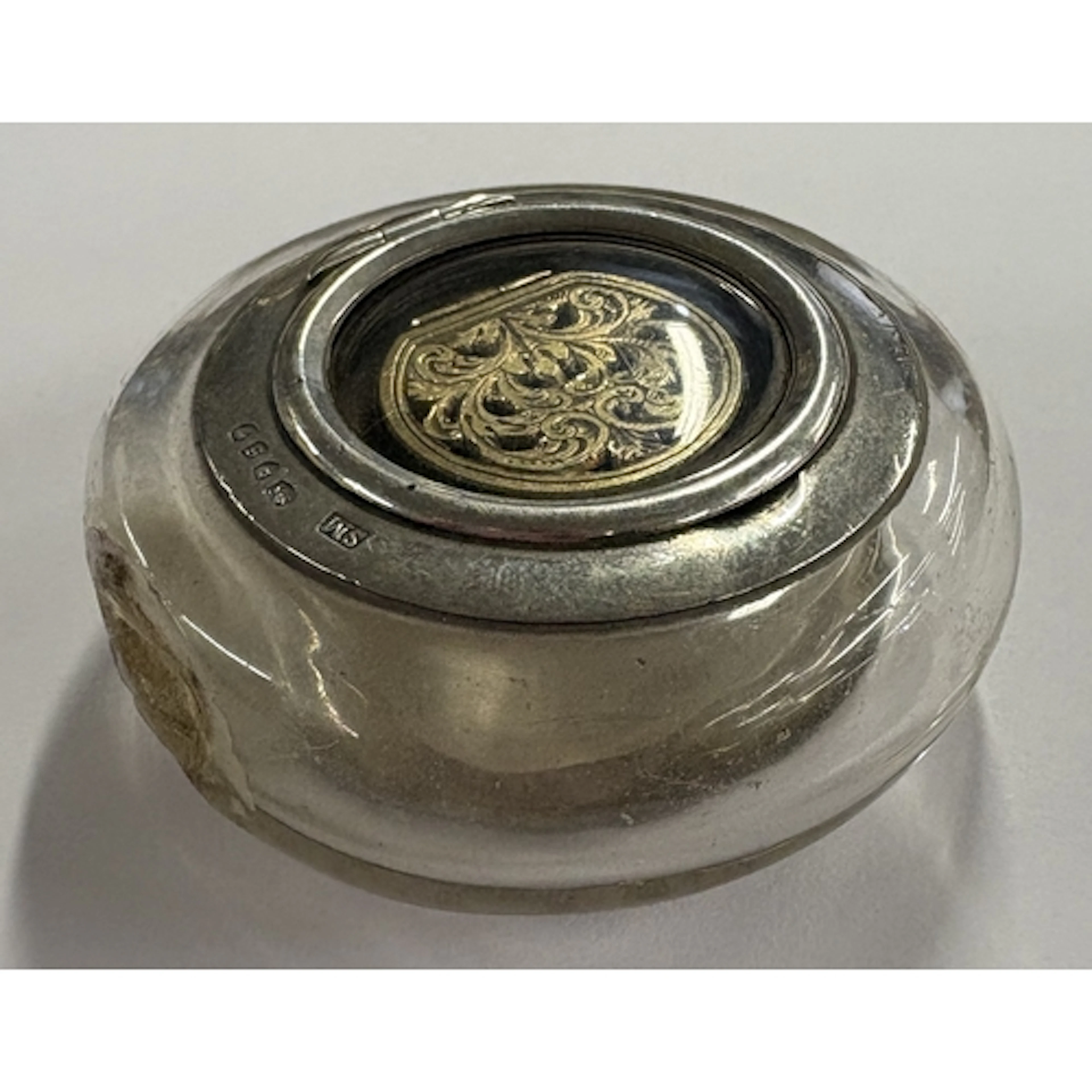 A Victorian silver-mounted glass combination vinaigrette. Lo...