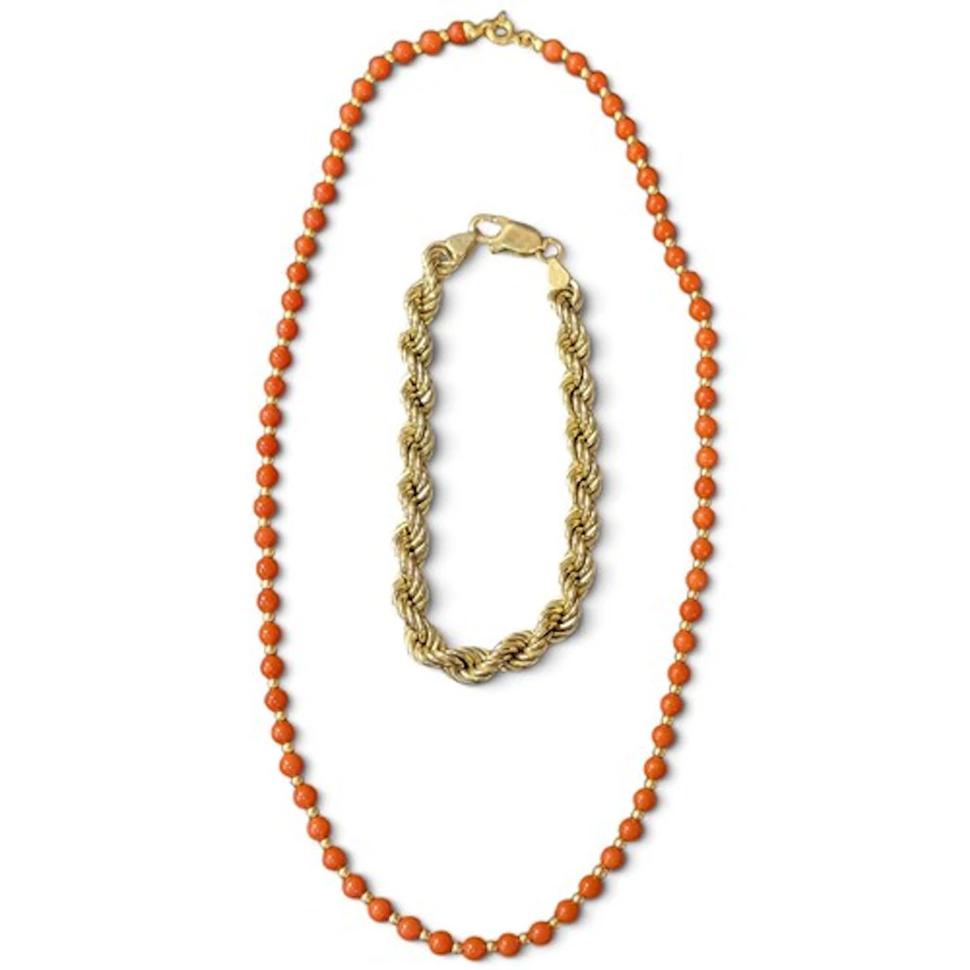 A 9ct gold rope twist bracelet, stamped 9k, (9g); an 18ct go...