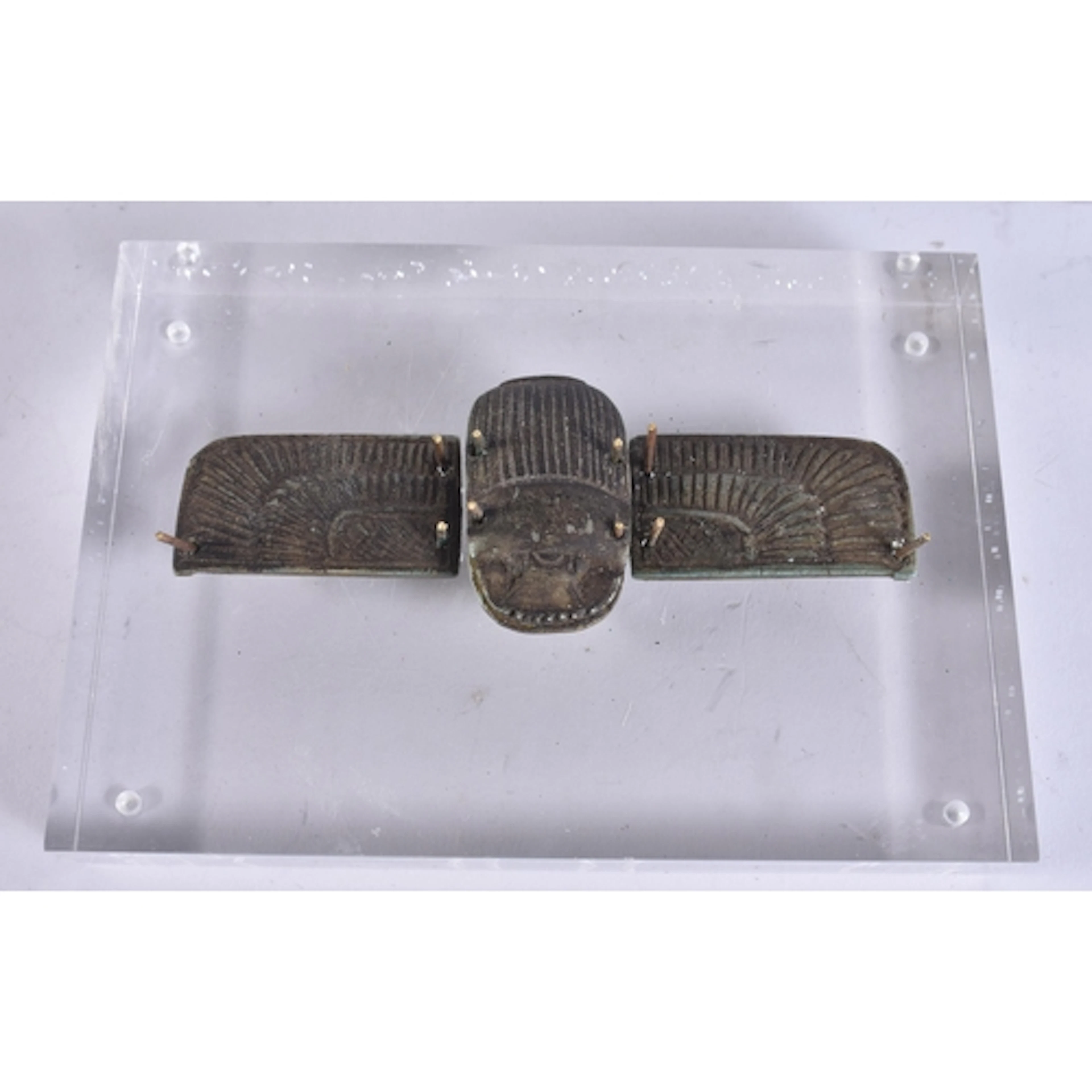 AN EGYPTIAN REVIVAL FAIENCE SCARAB BEETLE. 15 cm x 11 cm.