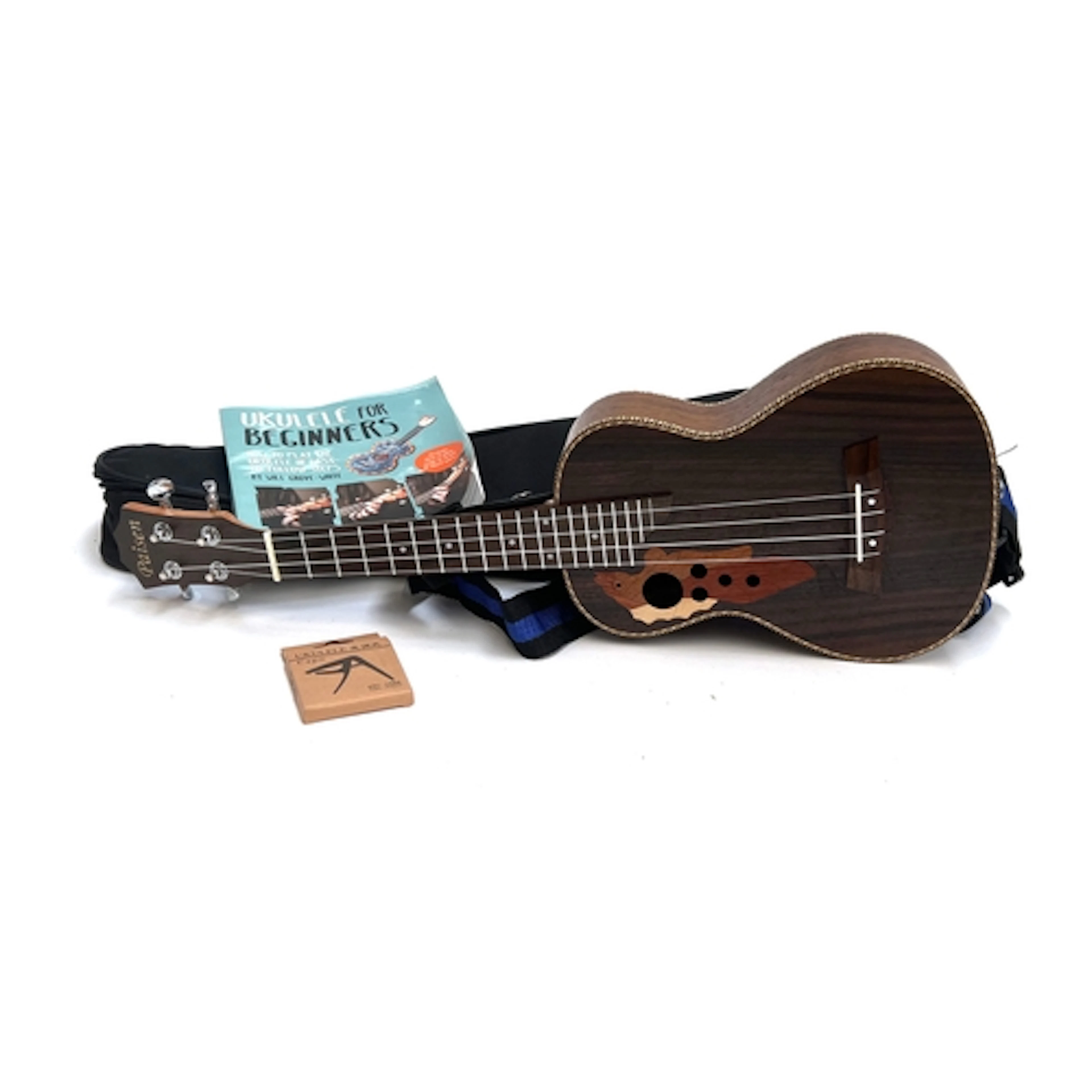 A Paisen ukelele with fish inlaid design, in soft case, with...