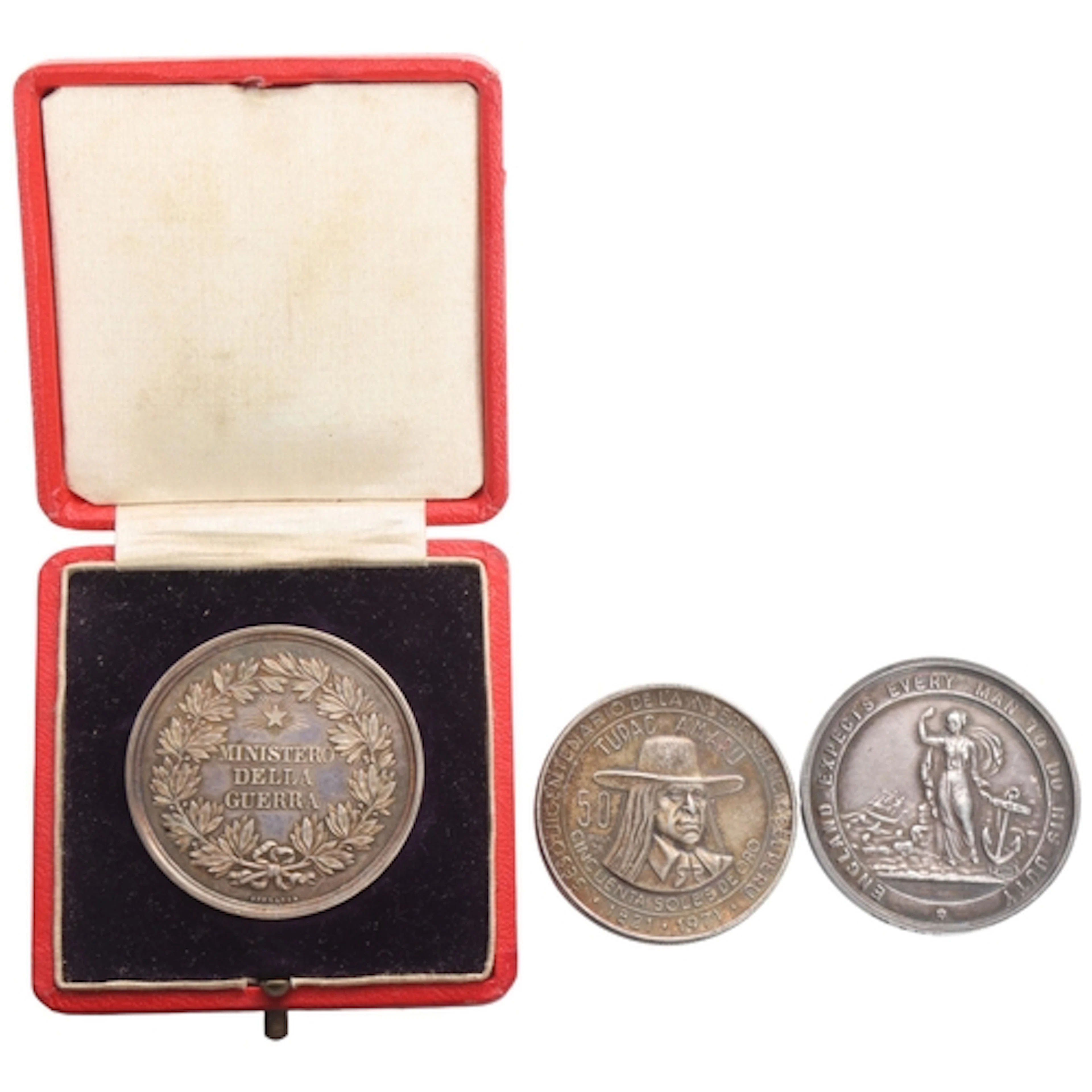Three silver coins and medals, including Arethusa & Chichest...