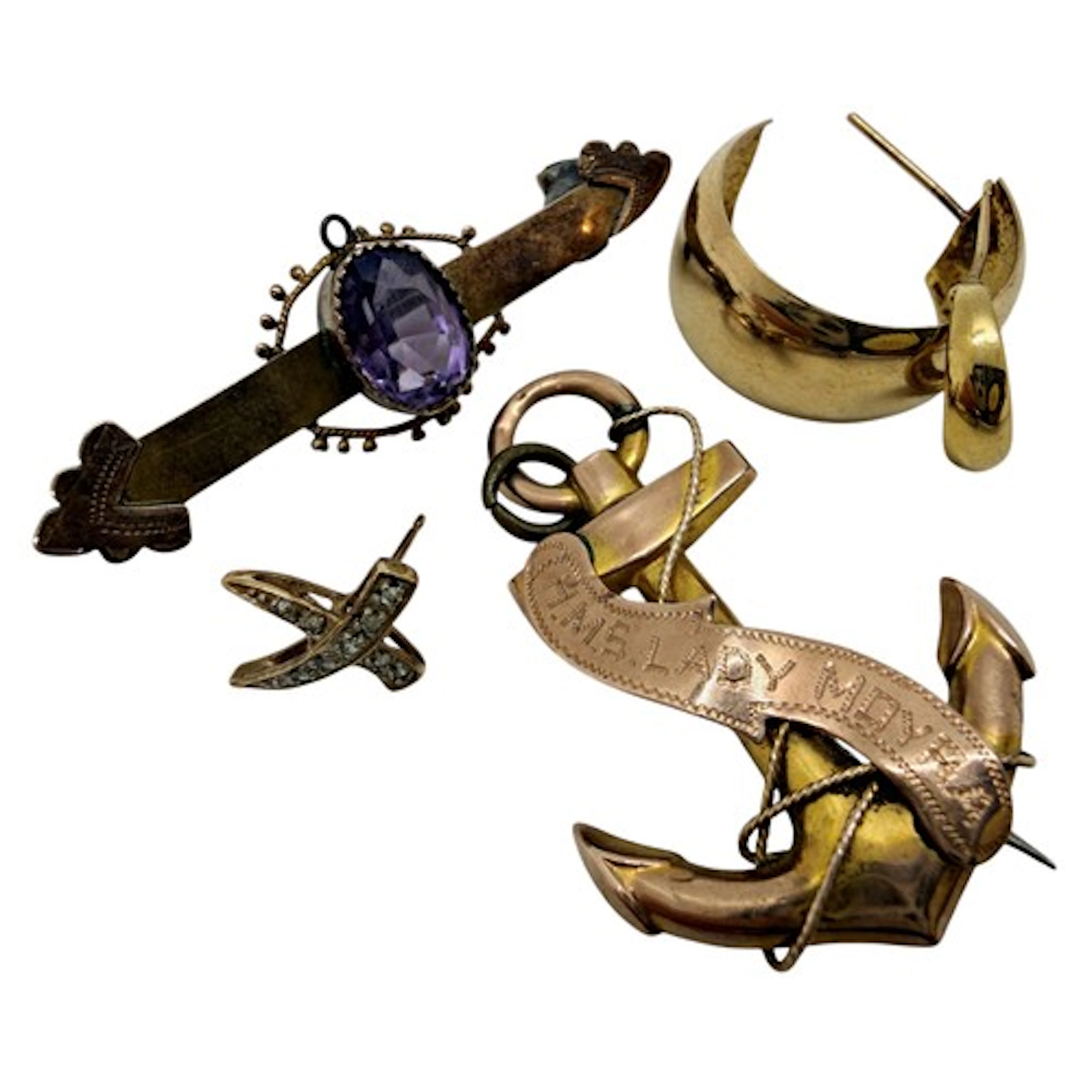 A collection of 9ct gold jewellery, to include an amethyst b...