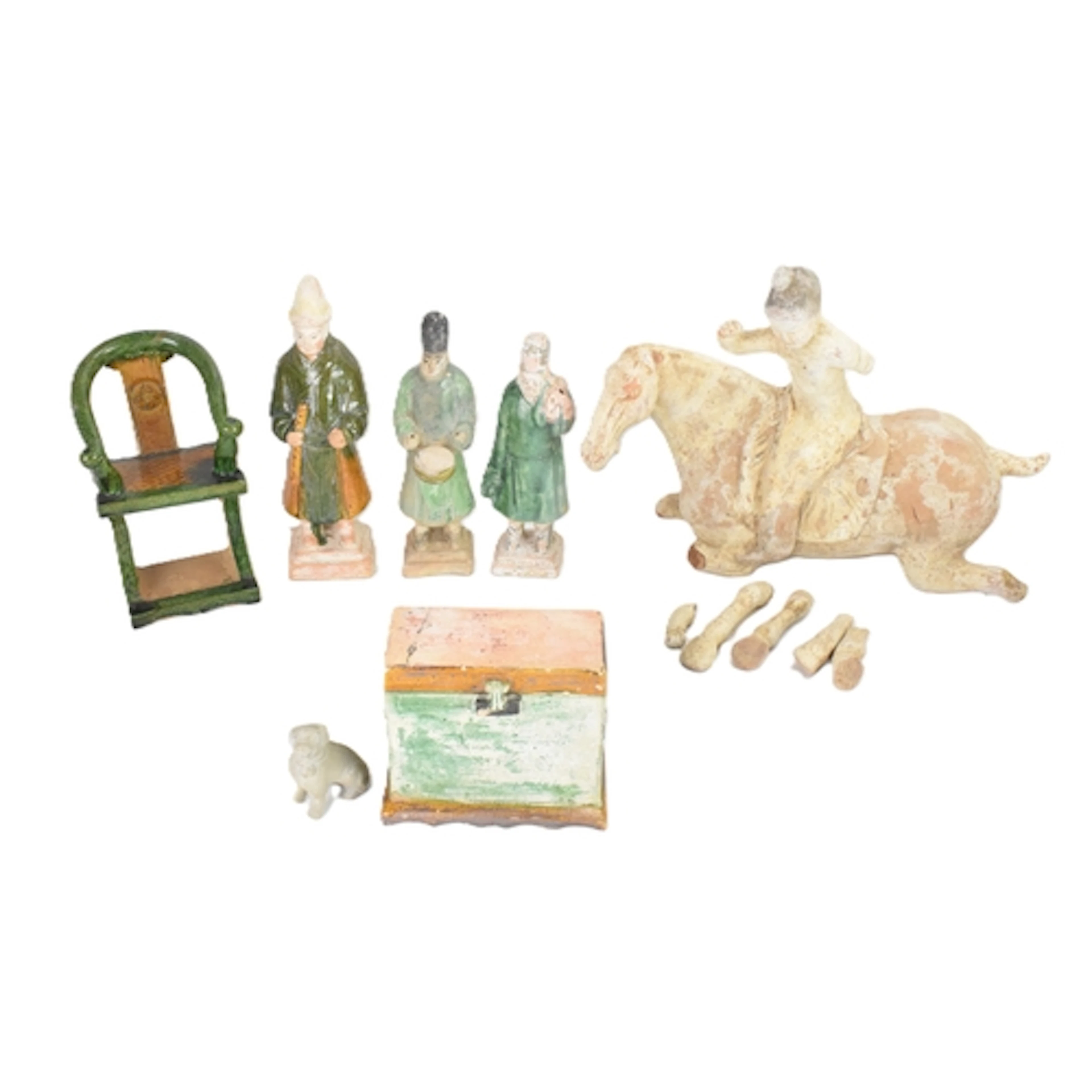 A group of Chinese Ming dynasty pottery tomb figures and fun...