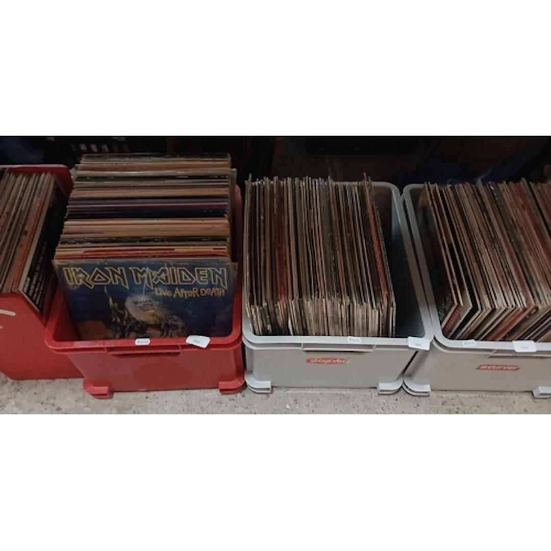Four boxes of assorted vinyl lps, unchecked, sold as seen.