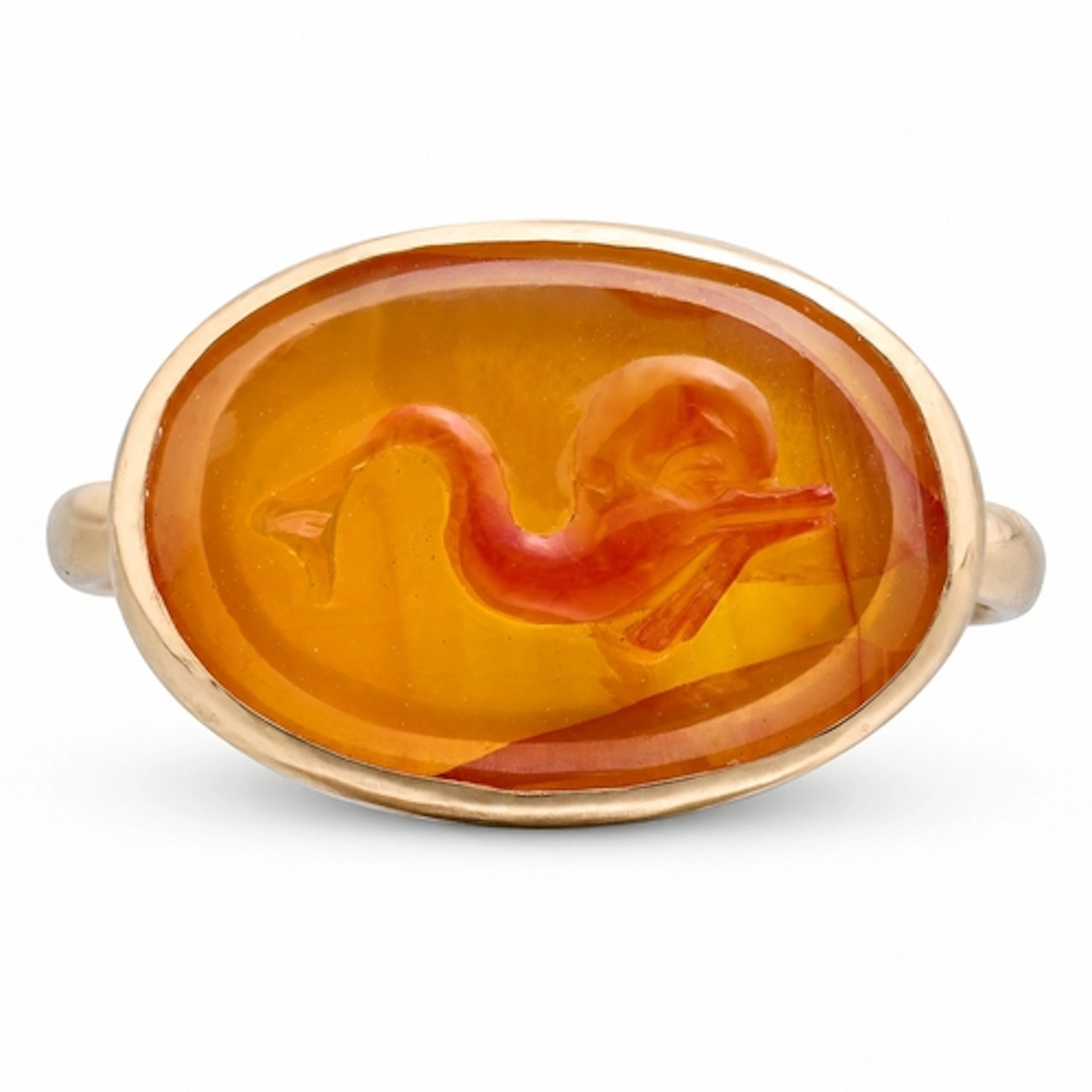 A high carat gold ring set with an Italian Renaissance carne...