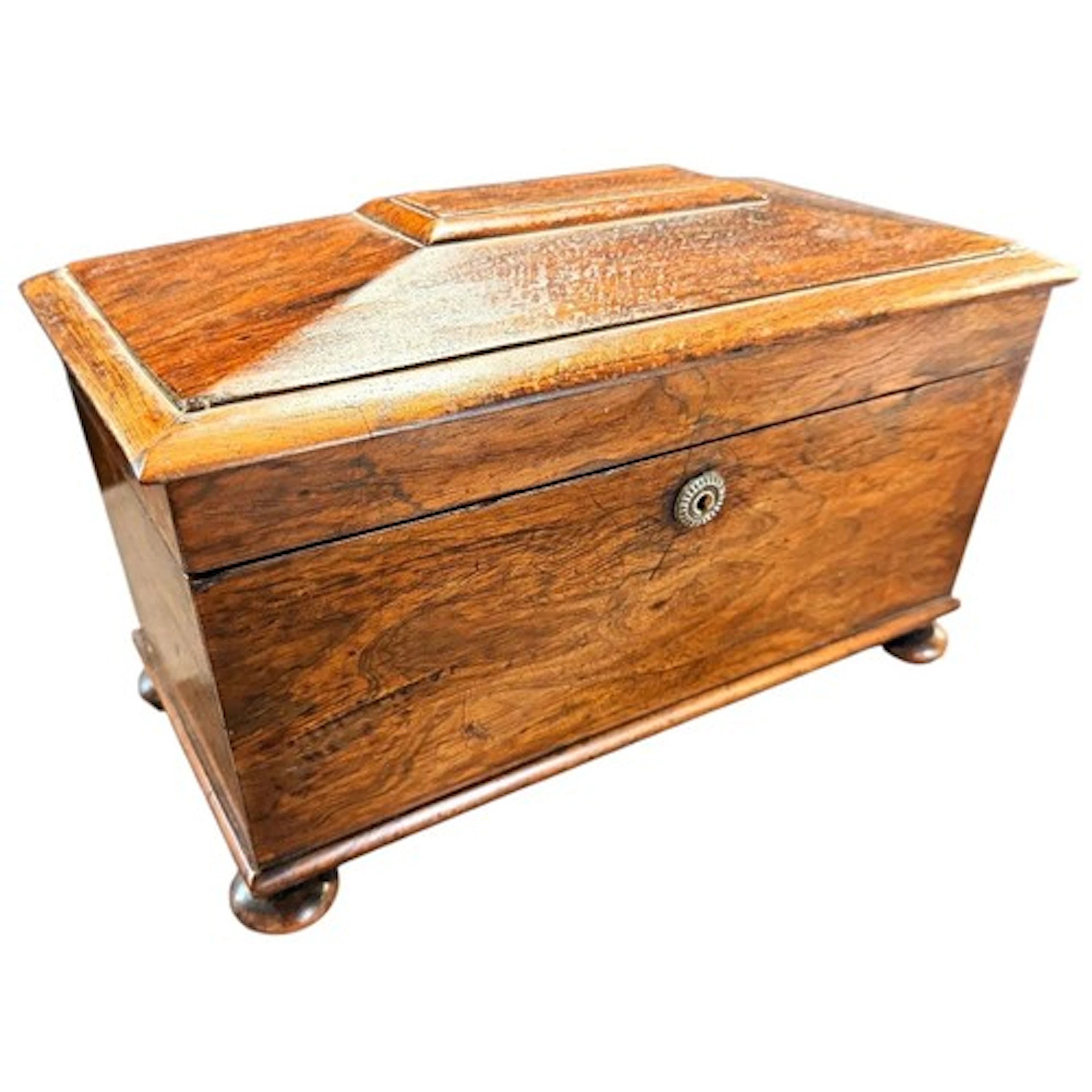 A 19th century rosewood sarcophagus shaped tea caddy, 32.5cm...