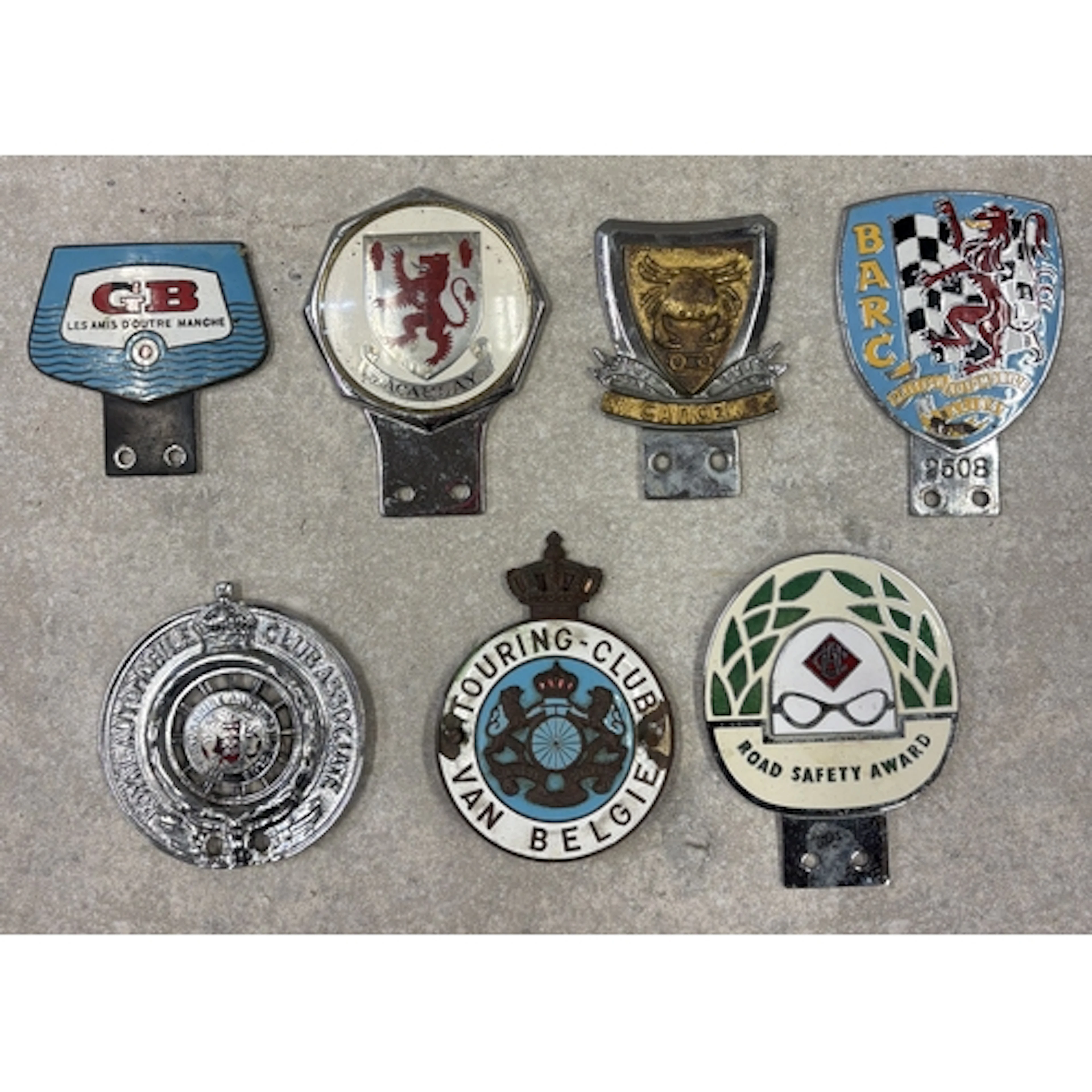 A collection of seven car badges to include BARC, Touring Cl...