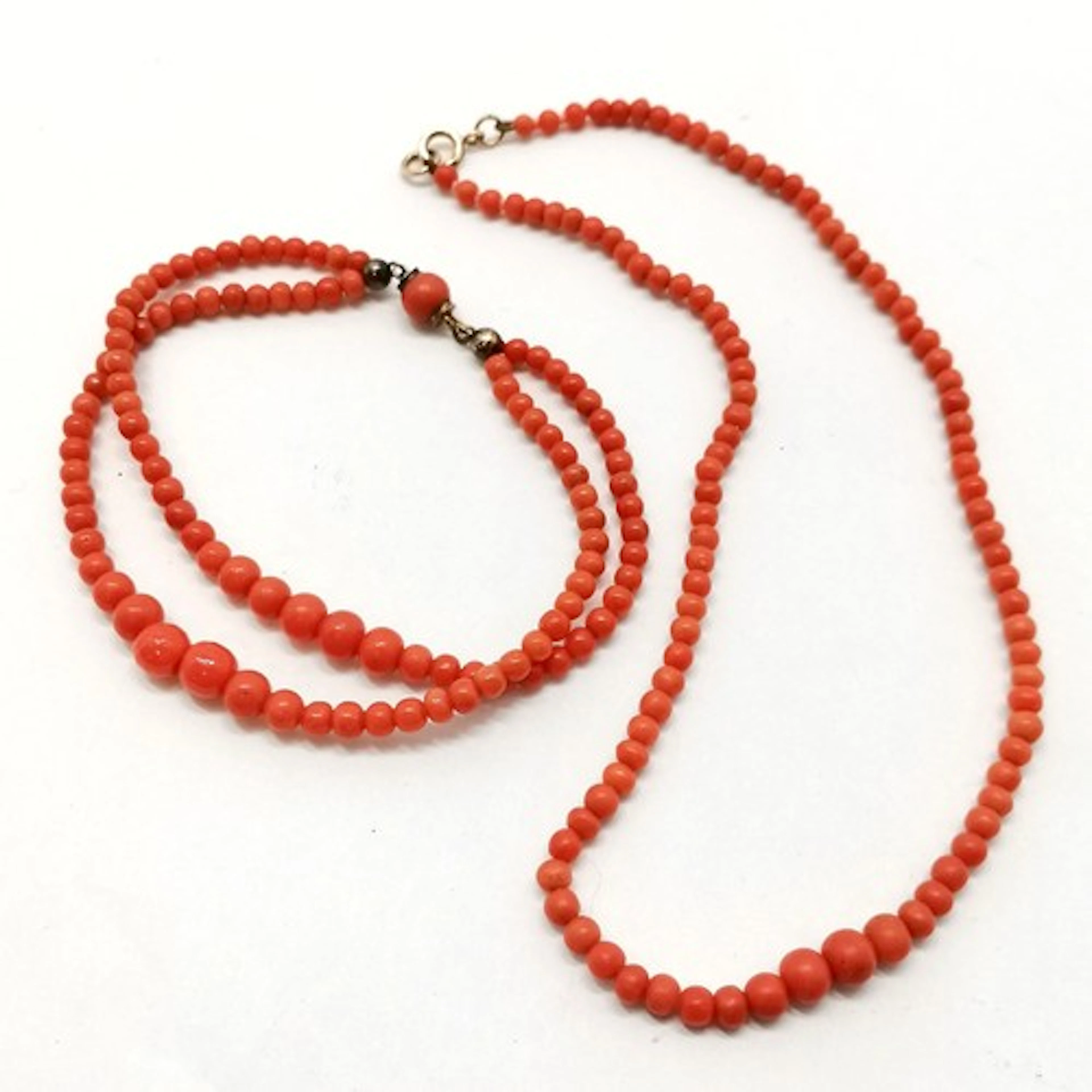 2 x antique coral beads - double strand bracelet & 35cm neck...