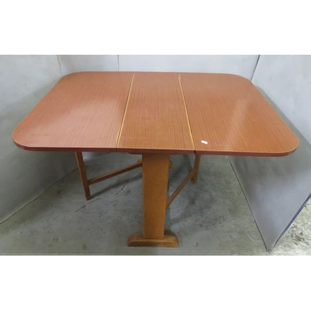 Mid Century Blonde Wood Drop Leaf Table with formica top, fo...