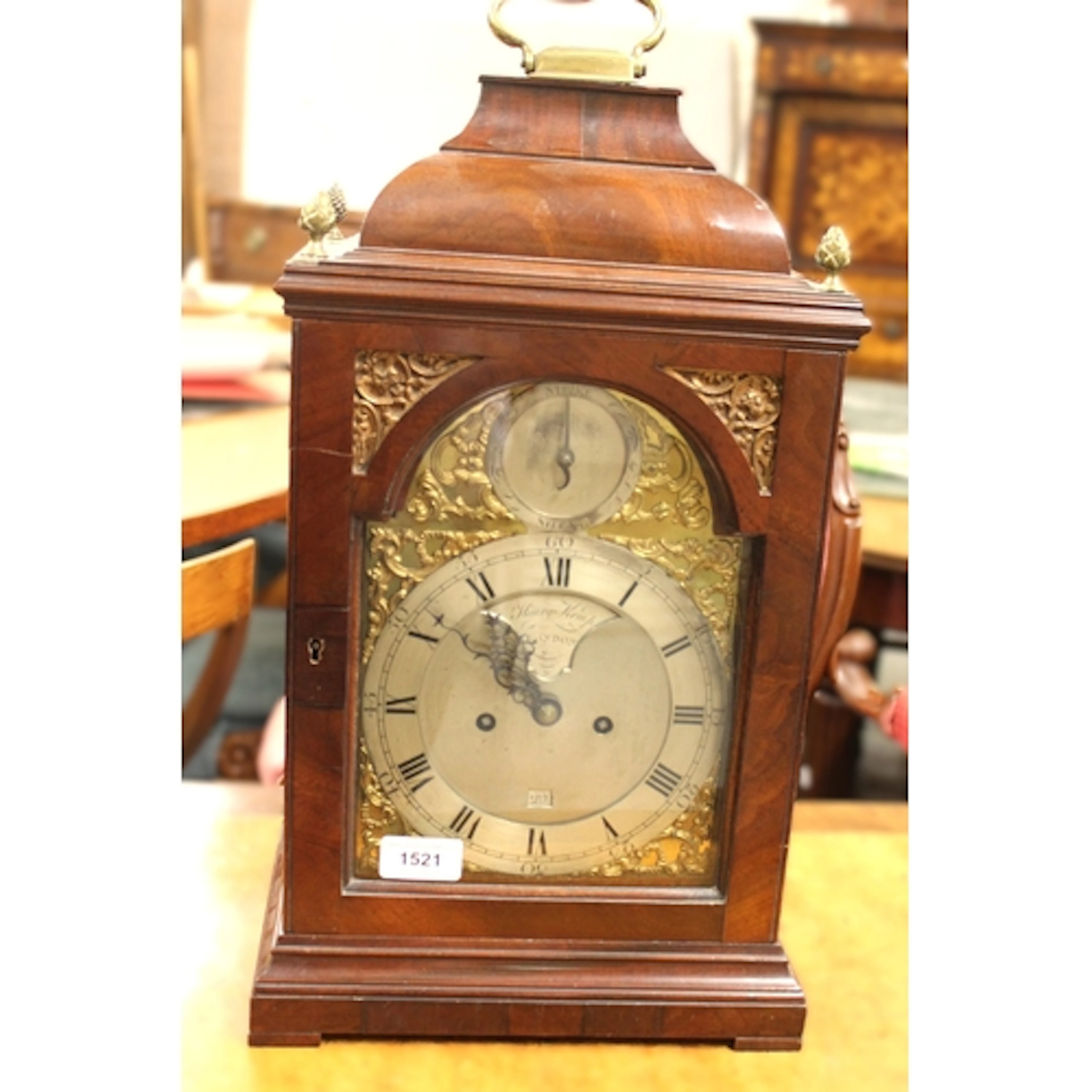 George III mahogany bracket clock, the silvered dial with st...