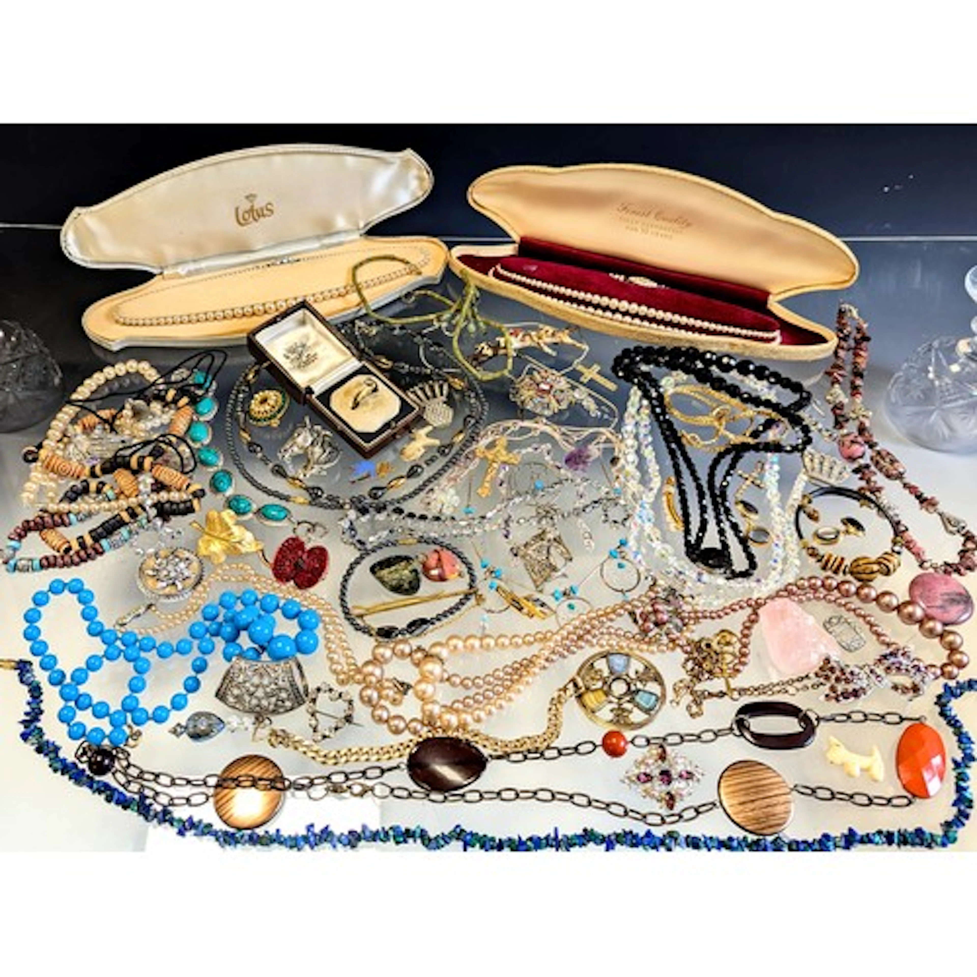 A selection of silver and costume jewellery, the silver jewe...