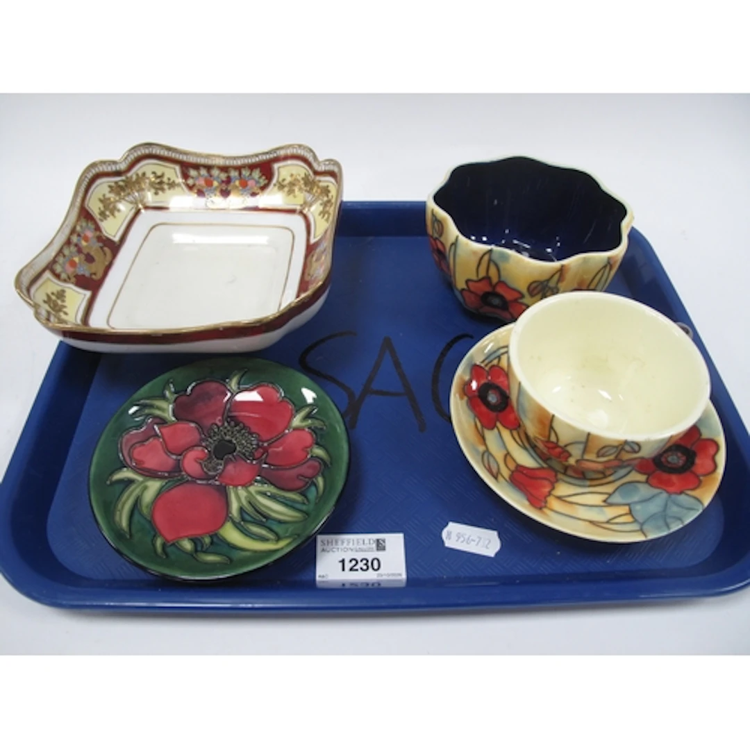 Moorcroft Pottery Pin Tray, Old Tupton cup, saucer and bowl,...