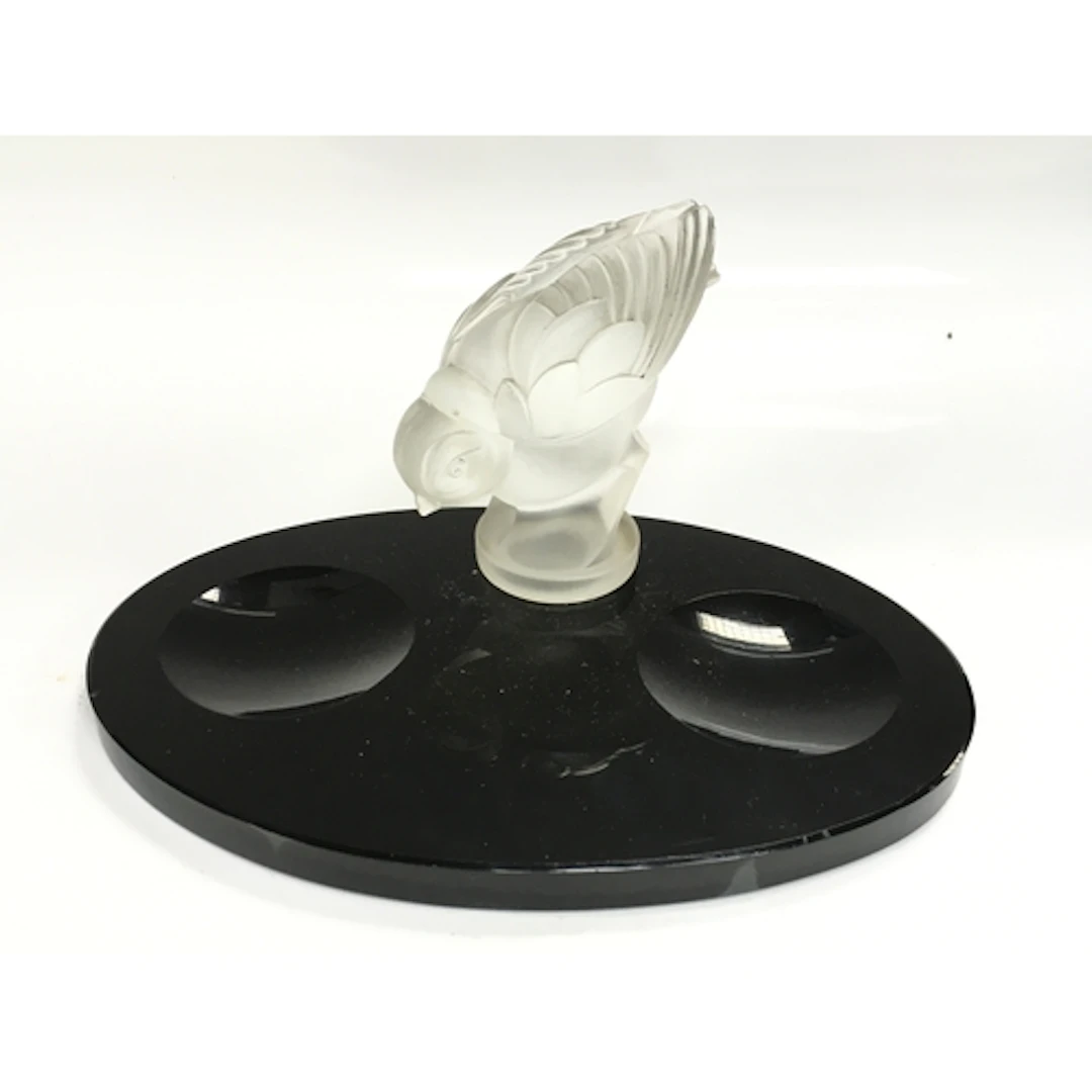 Vintage Art Deco style frosted crystal bird figurine mounted...