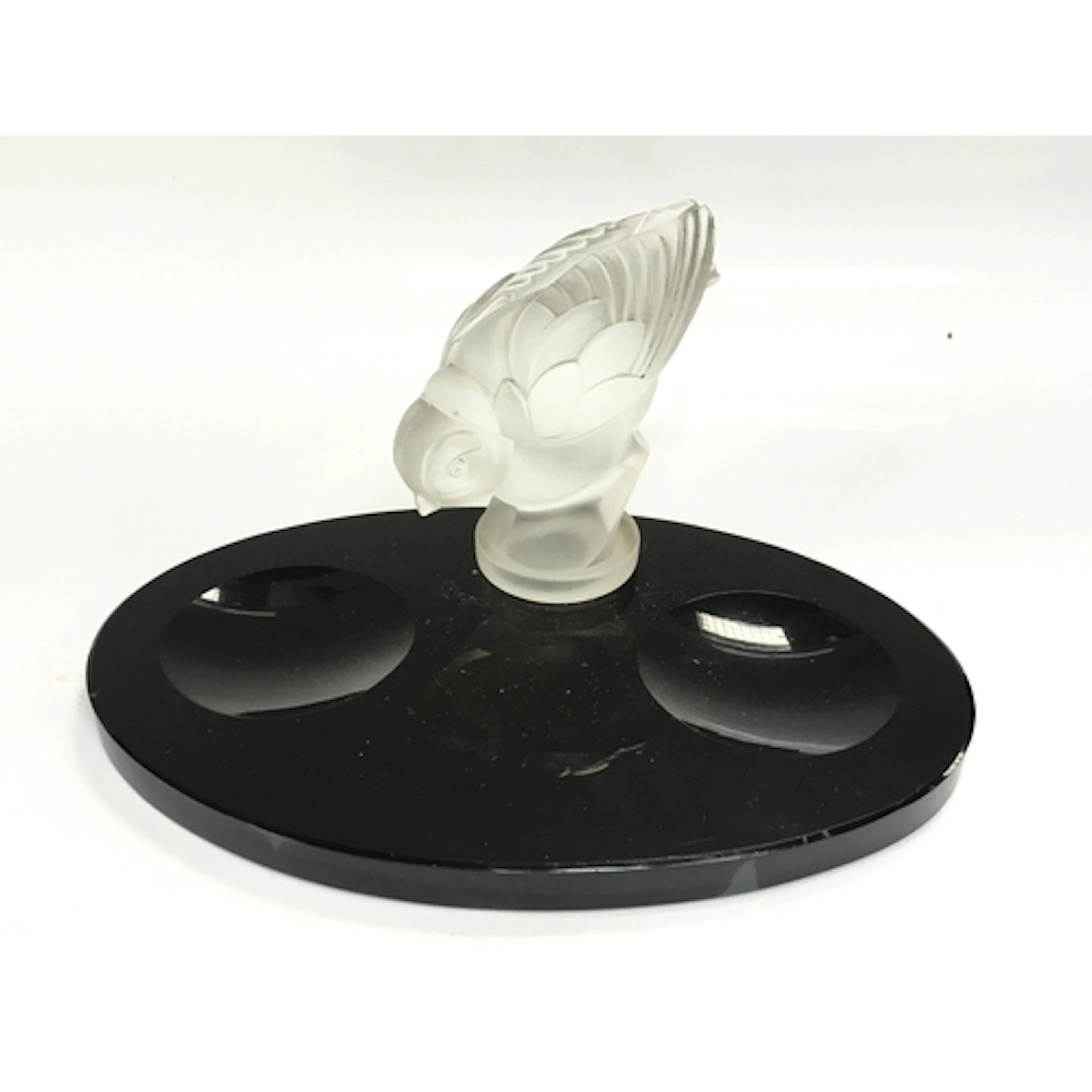 Vintage Art Deco style frosted crystal bird figurine mounted...