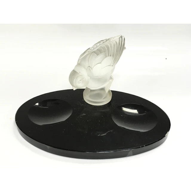 Vintage Art Deco style frosted crystal bird figurine mounted...
