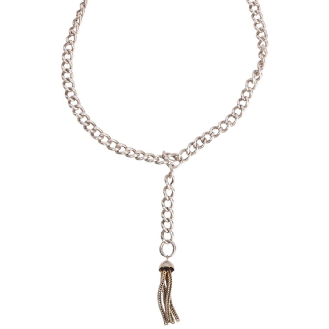 An Antique silver solid curb link Albert chain necklace, wit...