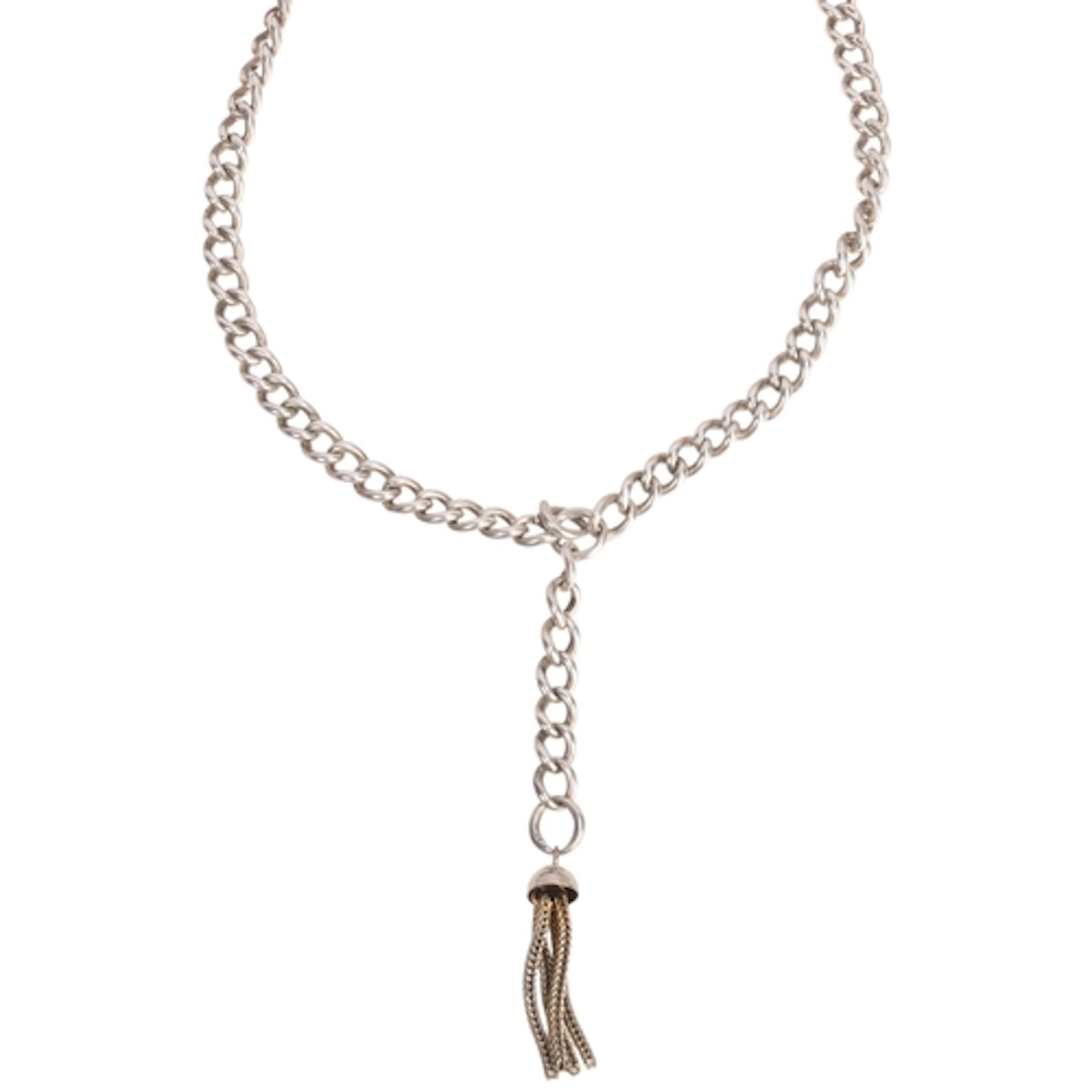 An Antique silver solid curb link Albert chain necklace, wit...