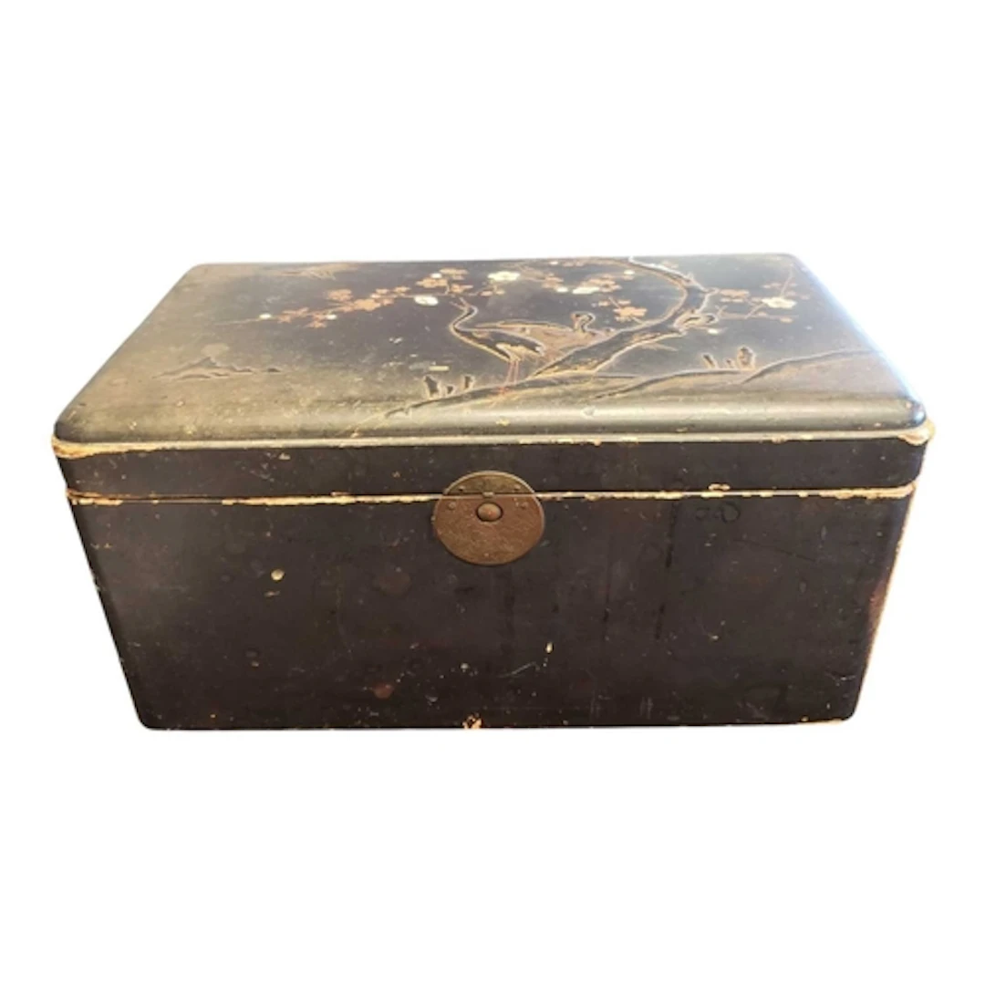 Early 20th century Chinese lacquered wooden box. Featuring m...