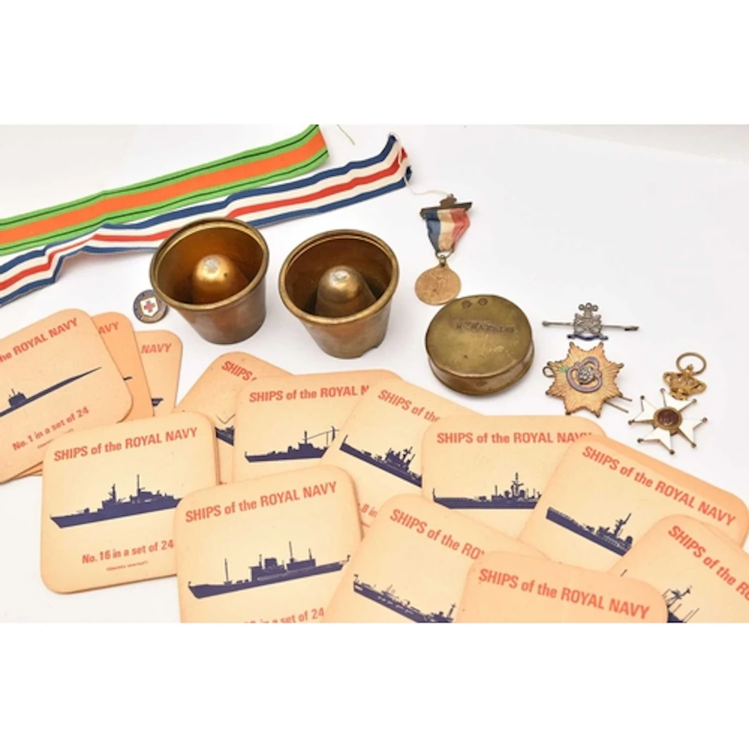 SMALL GROUP OF MEDALLIONS, MILITARY ITEMS ETC, to include a ...