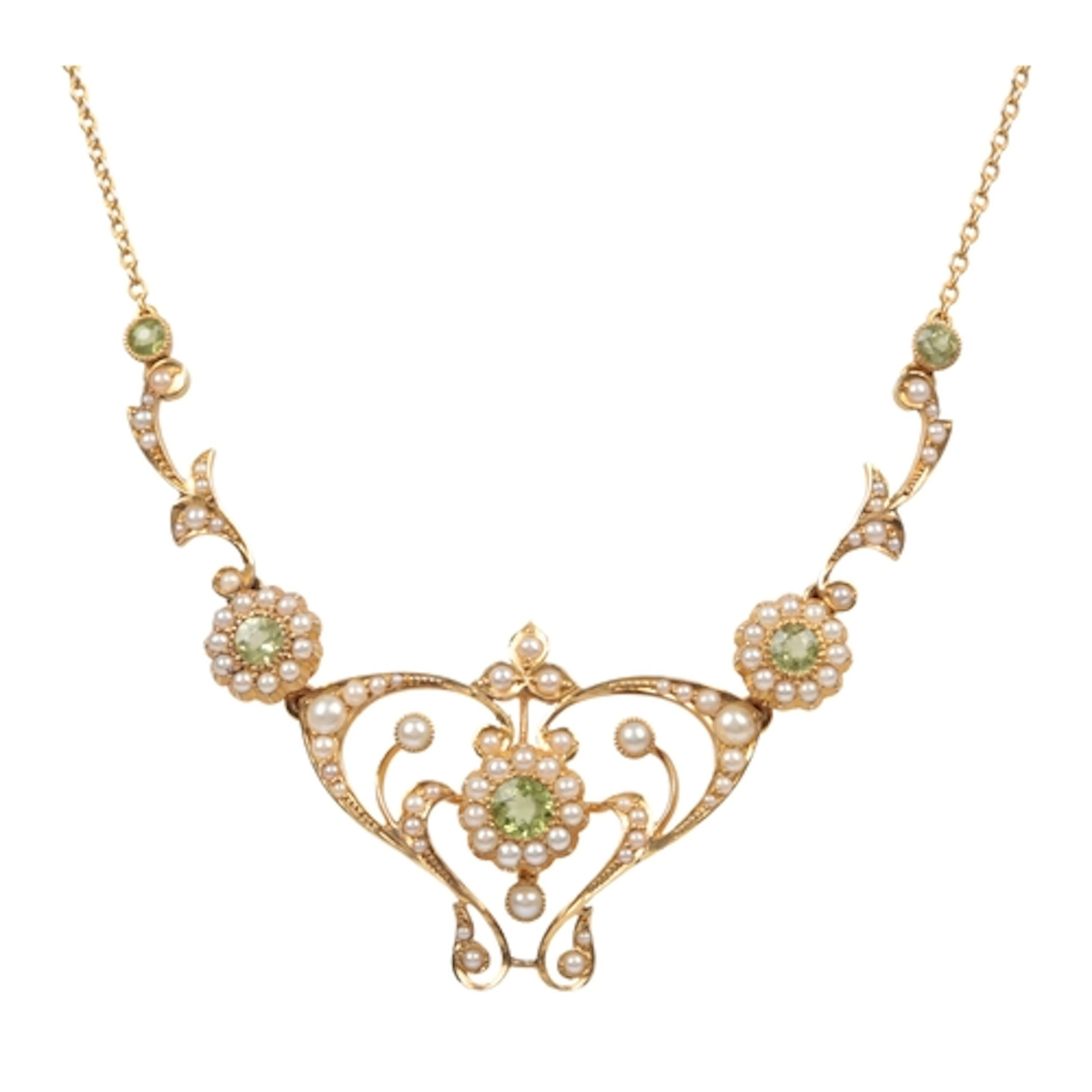 An Edwardian seed pearl and chrysoberyl necklace, early 20th...