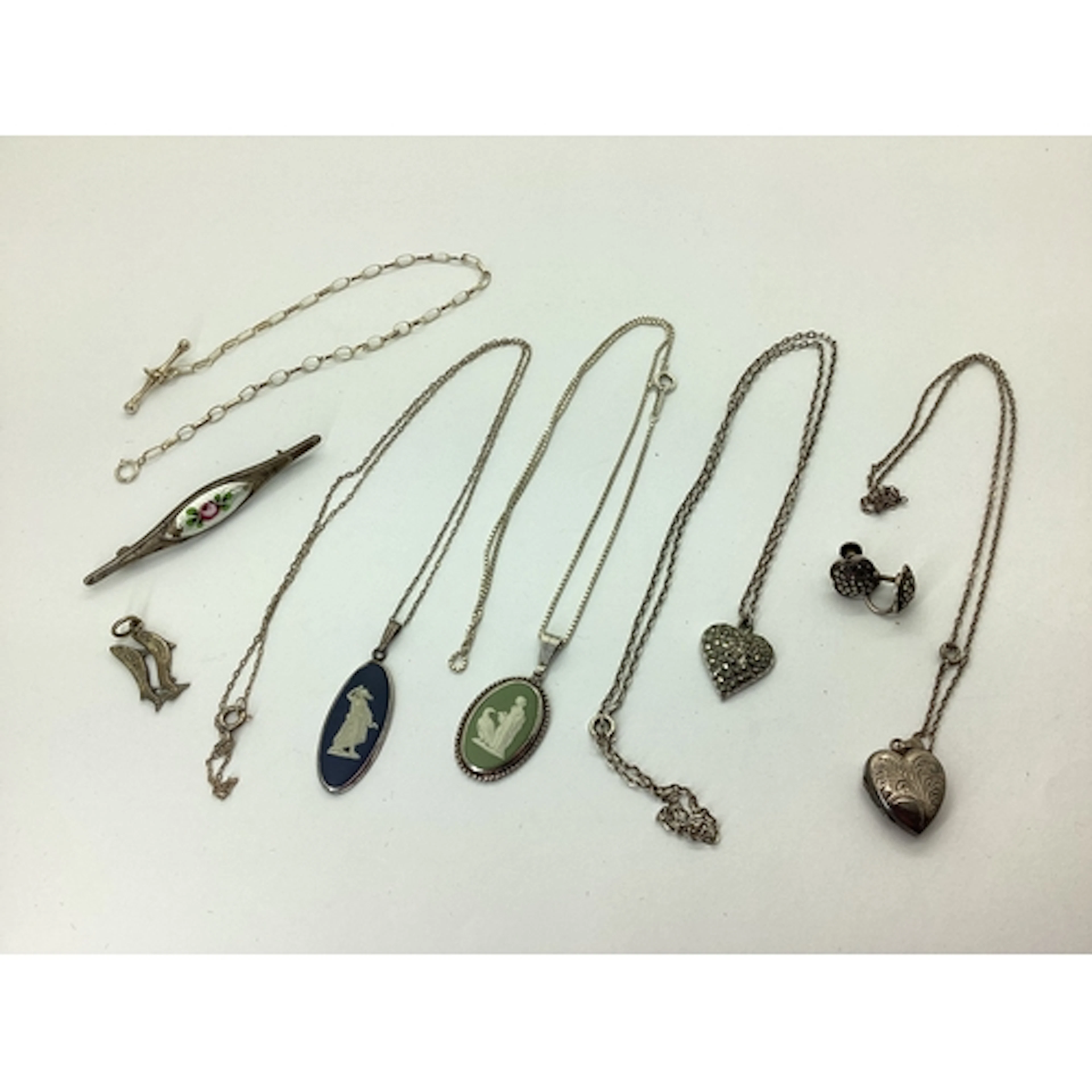 Wedgwood Jasperware Pendants, chains, vintage marcasite set ...