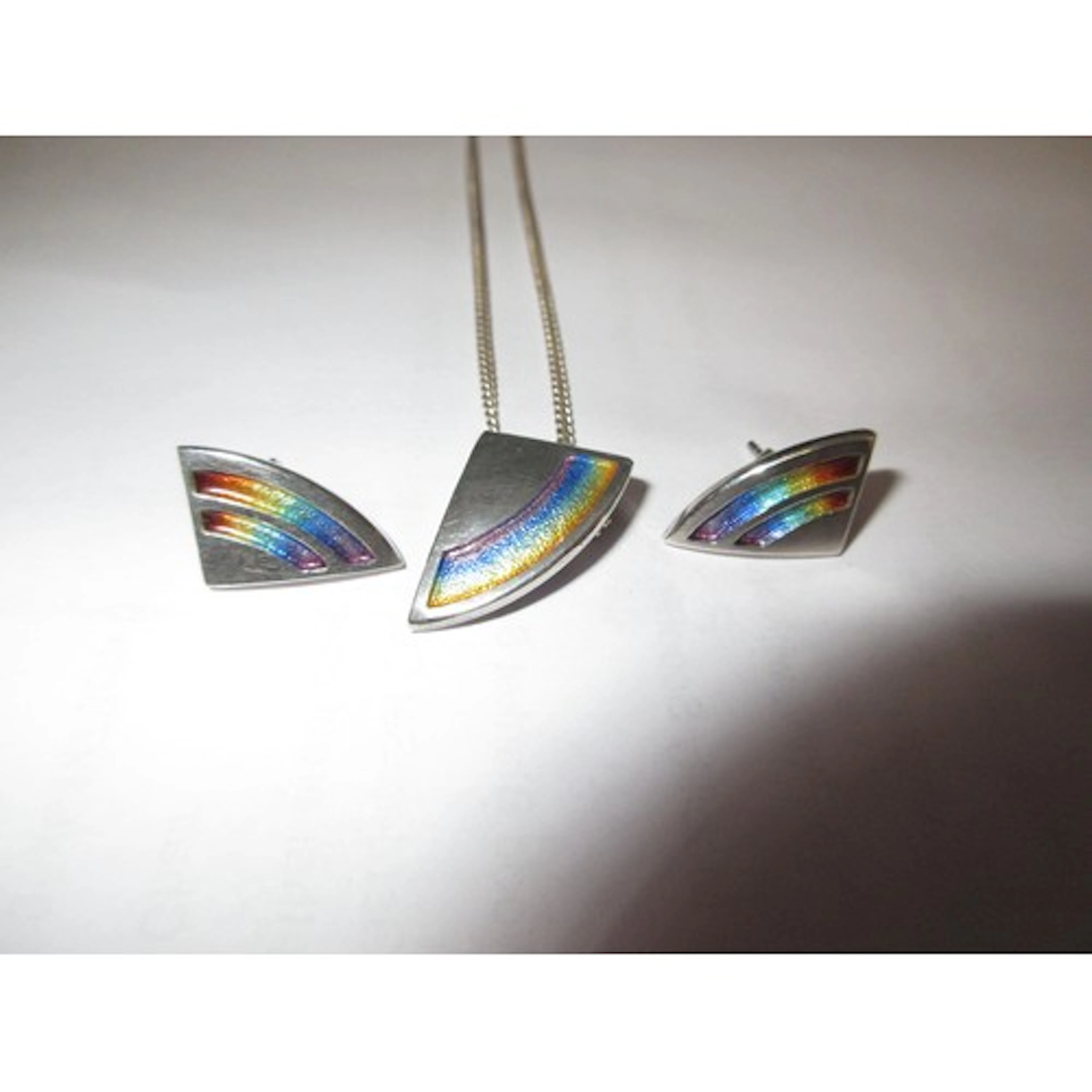 Sheila Fleet Silver and Rainbow Enamel Pendant with Chain an...