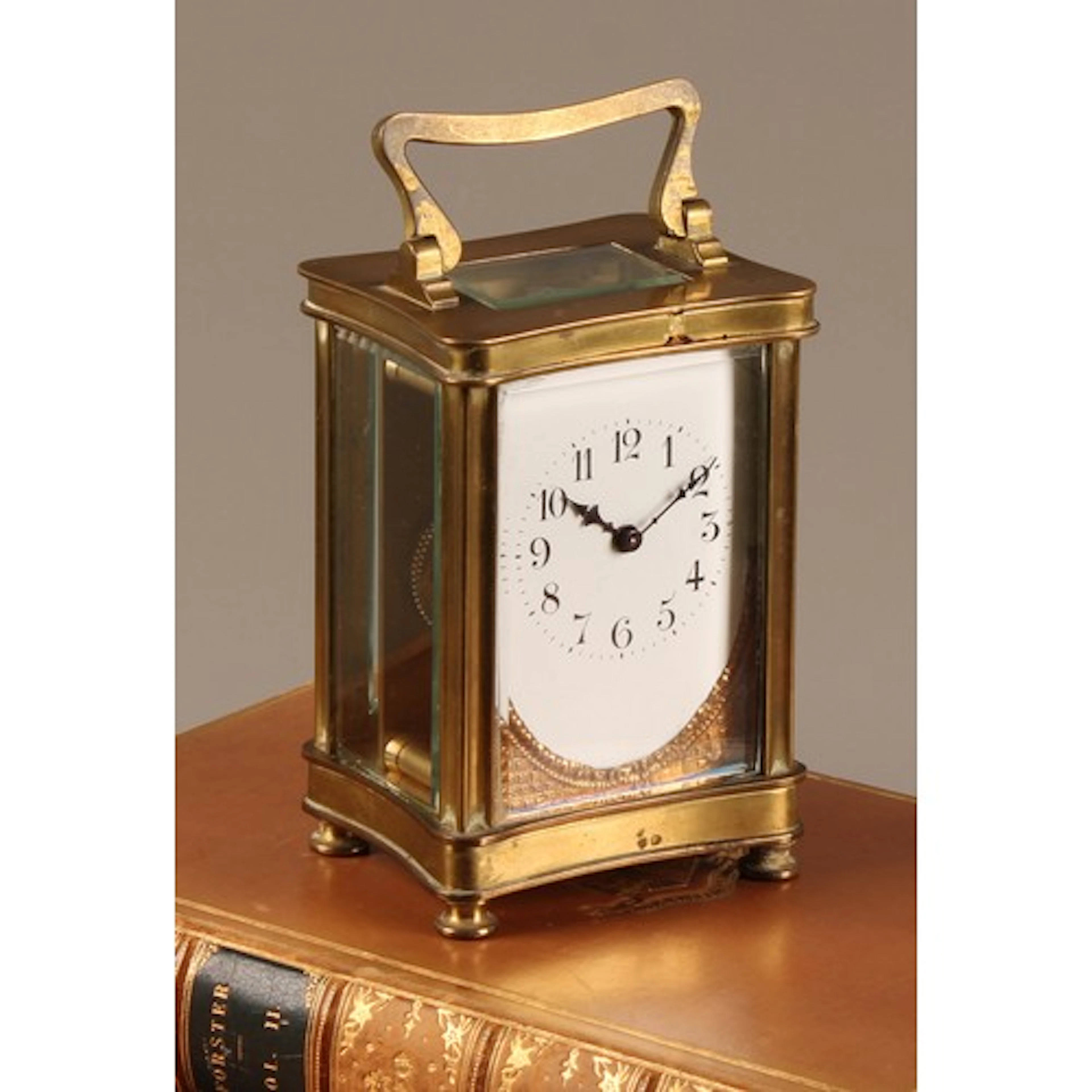 An early 20th century French brass carriage timepiece, ename...