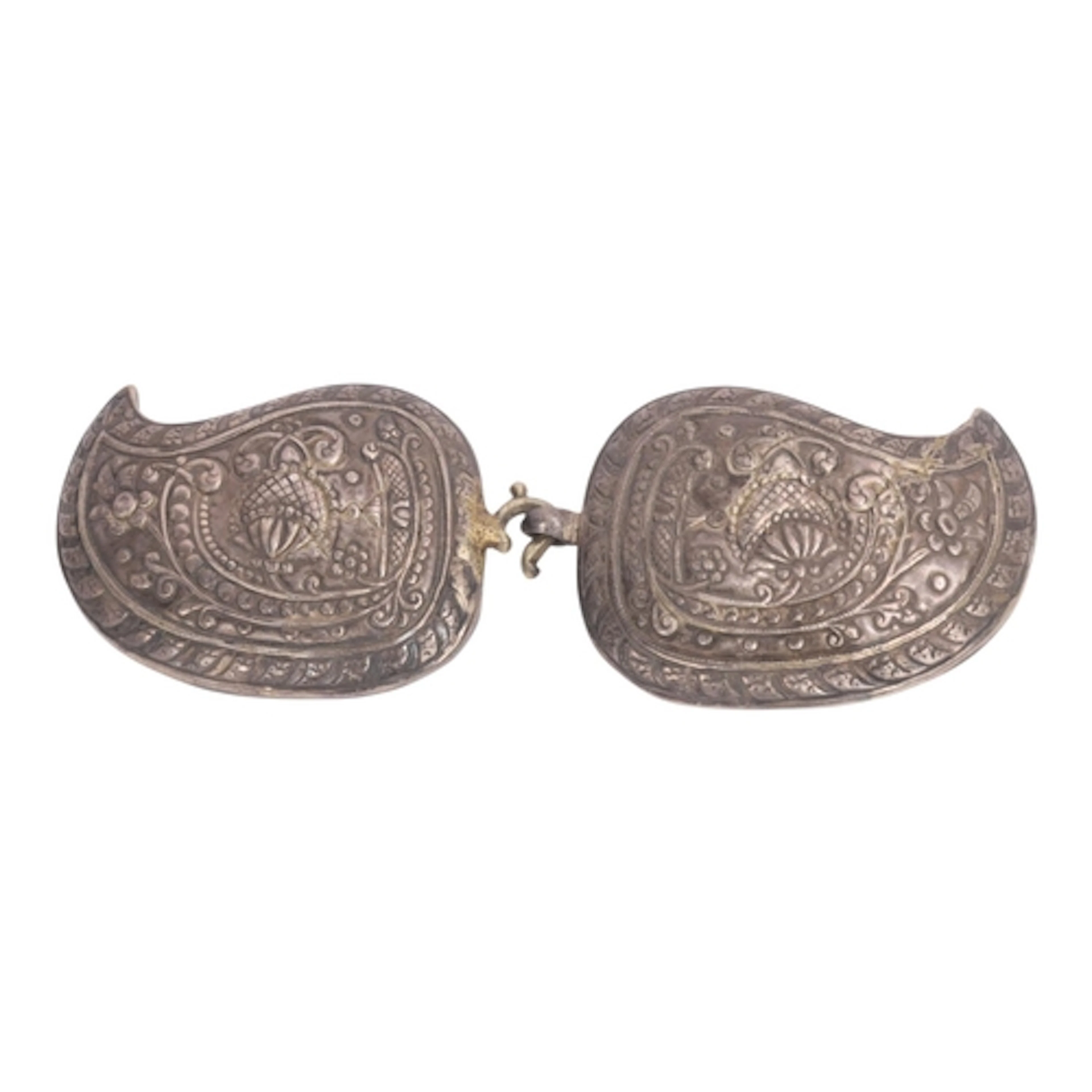 An Ottoman Empire Turkish white metal belt buckle, teardrop ...