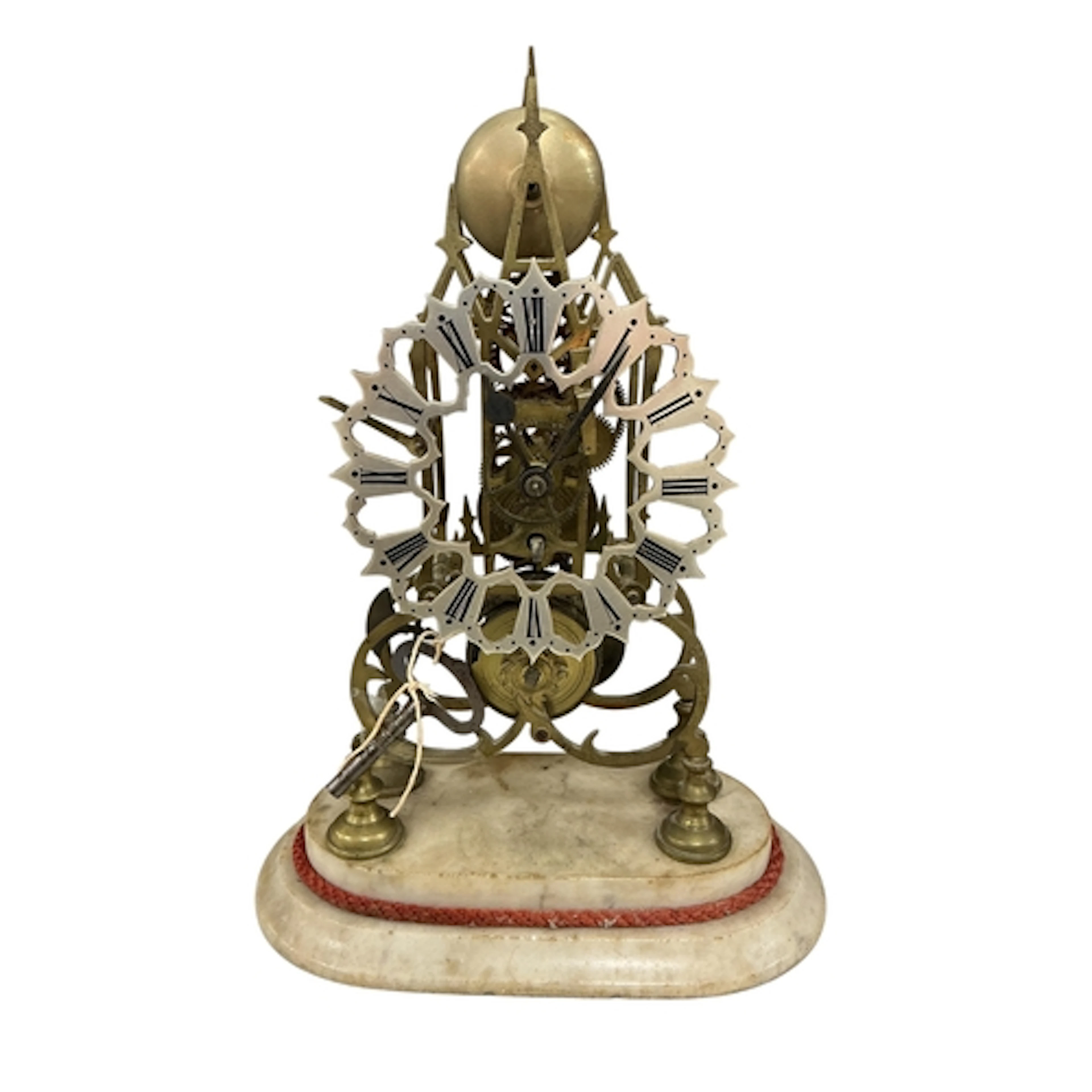 A Victorian brass skeleton clock with silvered chapter ring ...