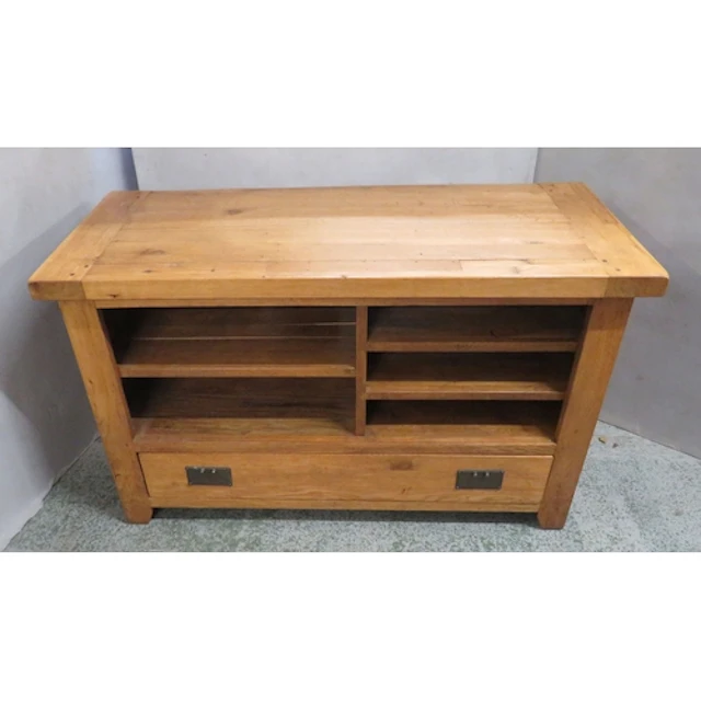 Large Light Oak Television Stand, 3 shelves to side, shelves...