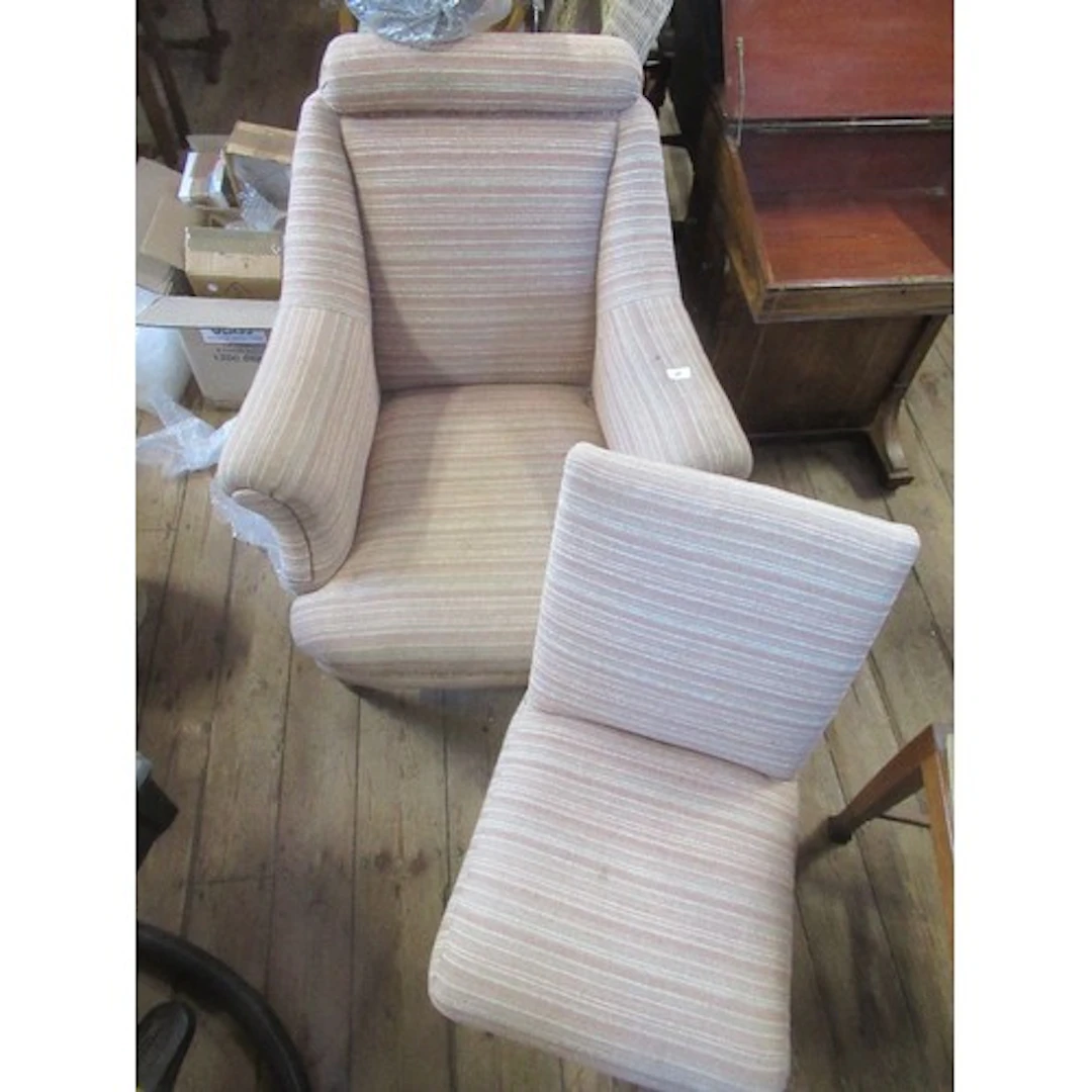 A 19th century upholstery arm chair together with an easy ch...