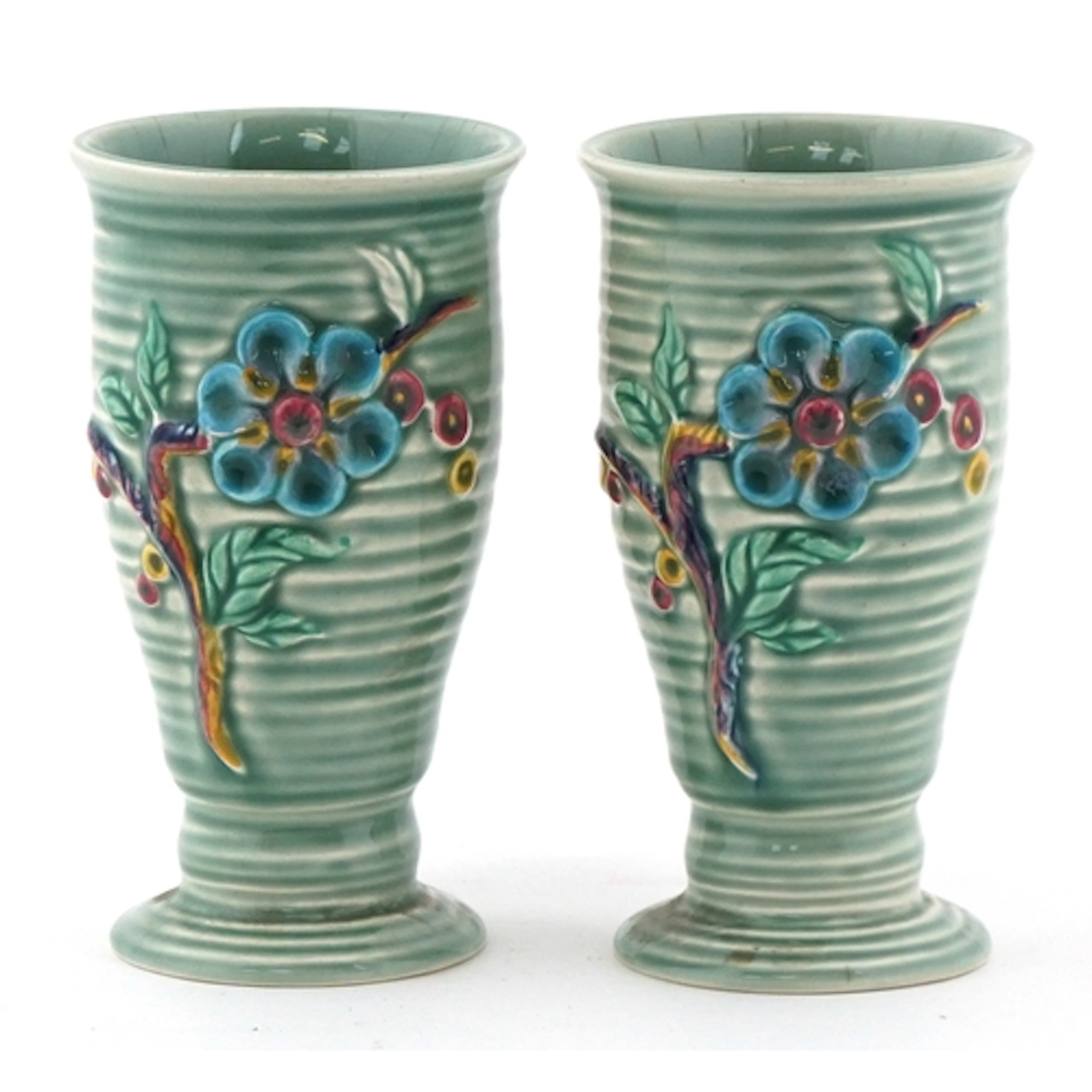 Pair of Clarice Cliff Newport pottery vases hand painted in ...