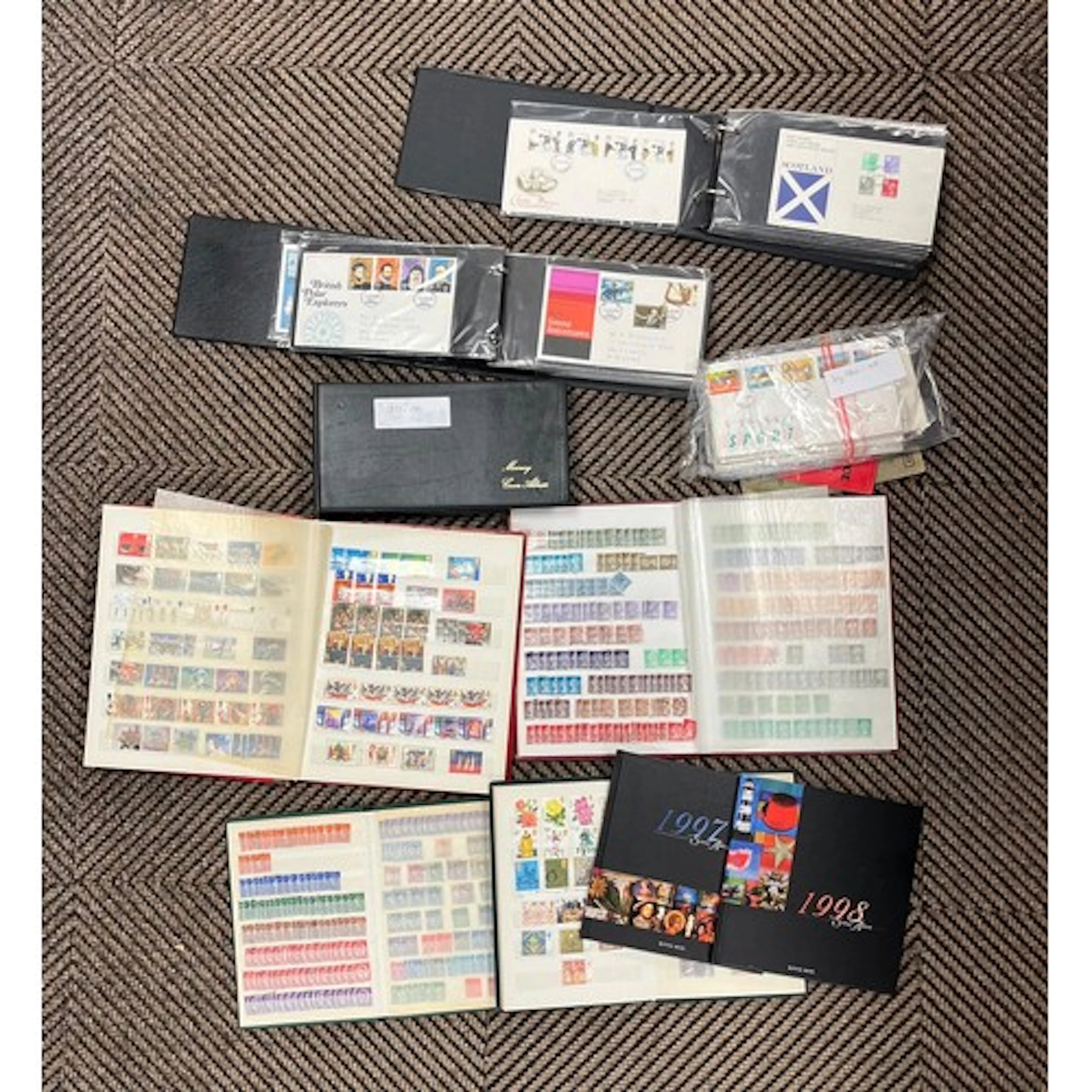 Collection of British and European stamp albums and First Da...