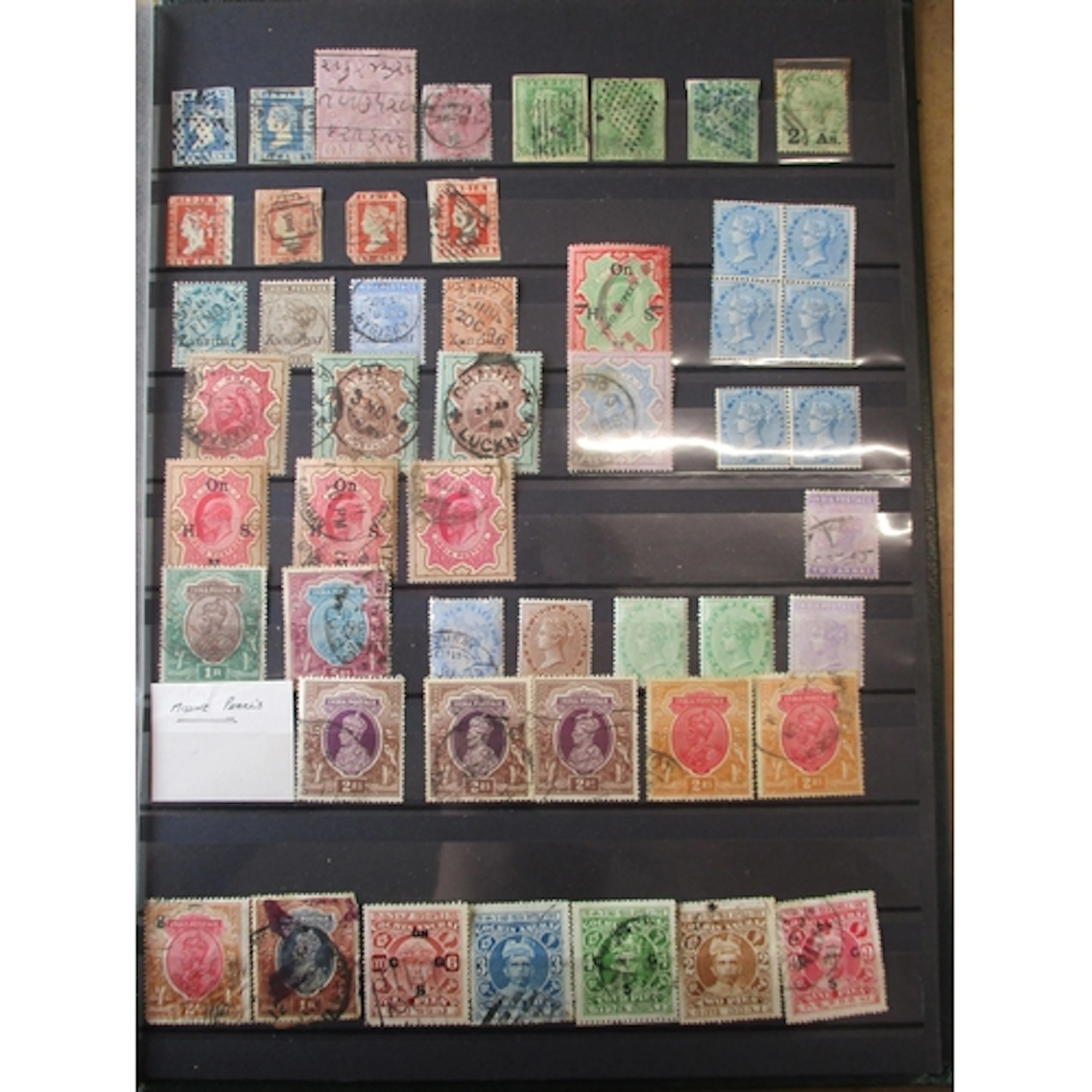 India. QV-KGVI green stock book, incl. 1854-5 ½a (x2) and 1a...