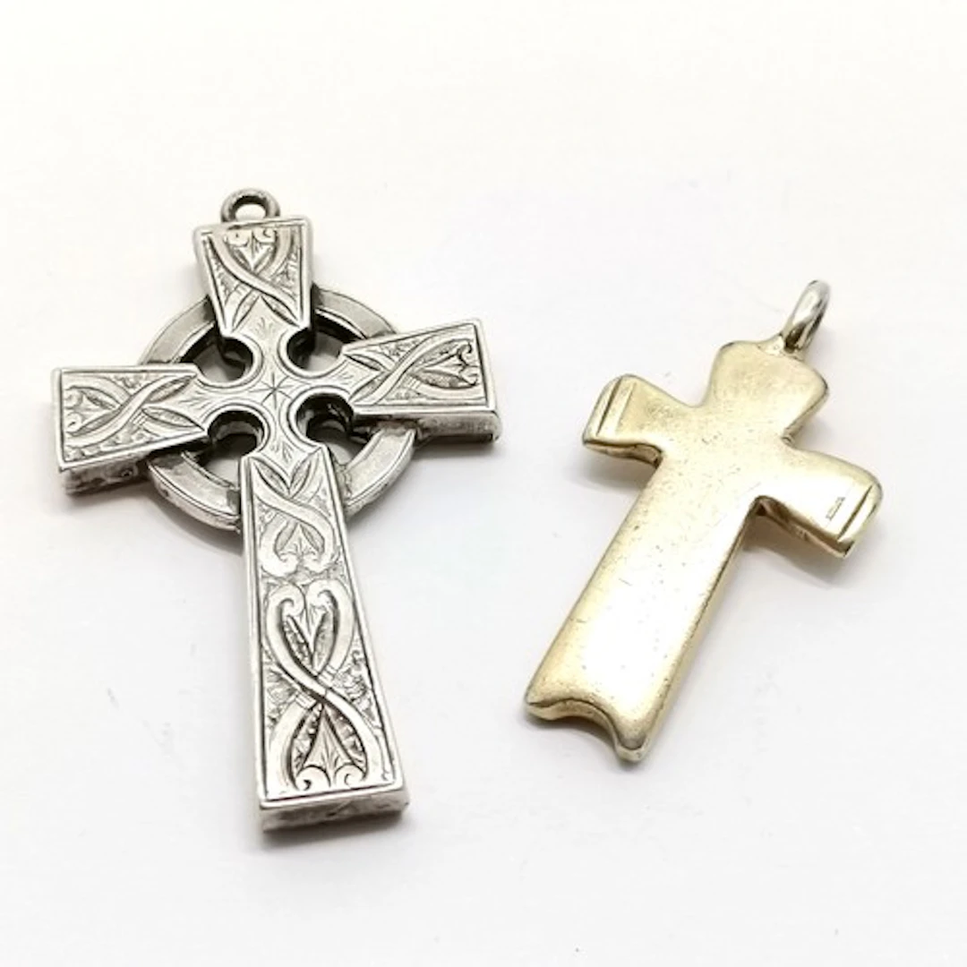 2 x antique silver crosses - smallest 1858 by H J Lias & Son...