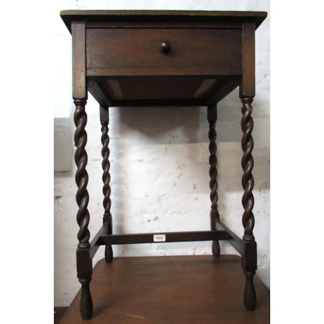 Square mid 20th Century oak occasional table, on barley twis...