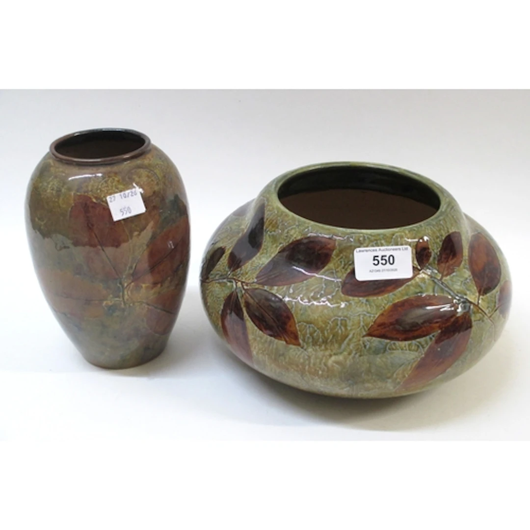 Royal Doulton stoneware naturalistic foliage pattern vase, o...