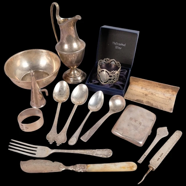 Various silver, including George IV silver chamber stick ext...